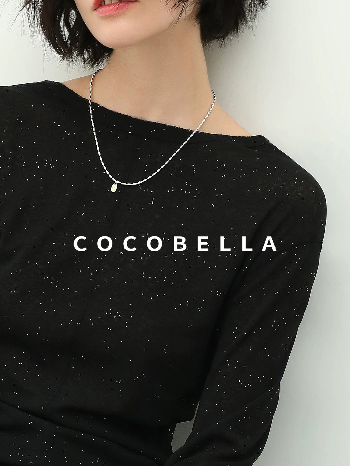 COCOBELLA Soft Sequin Minimal Commuter Loose V Neck Long Sleeve Knitted Stretch Shirts