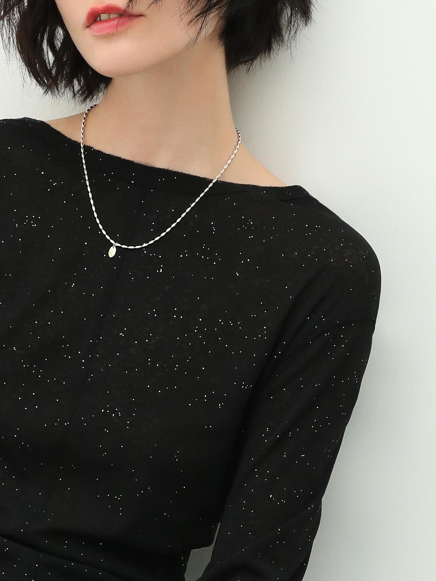 COCOBELLA Soft Sequin Minimal Commuter Loose V Neck Long Sleeve Knitted Stretch Shirts