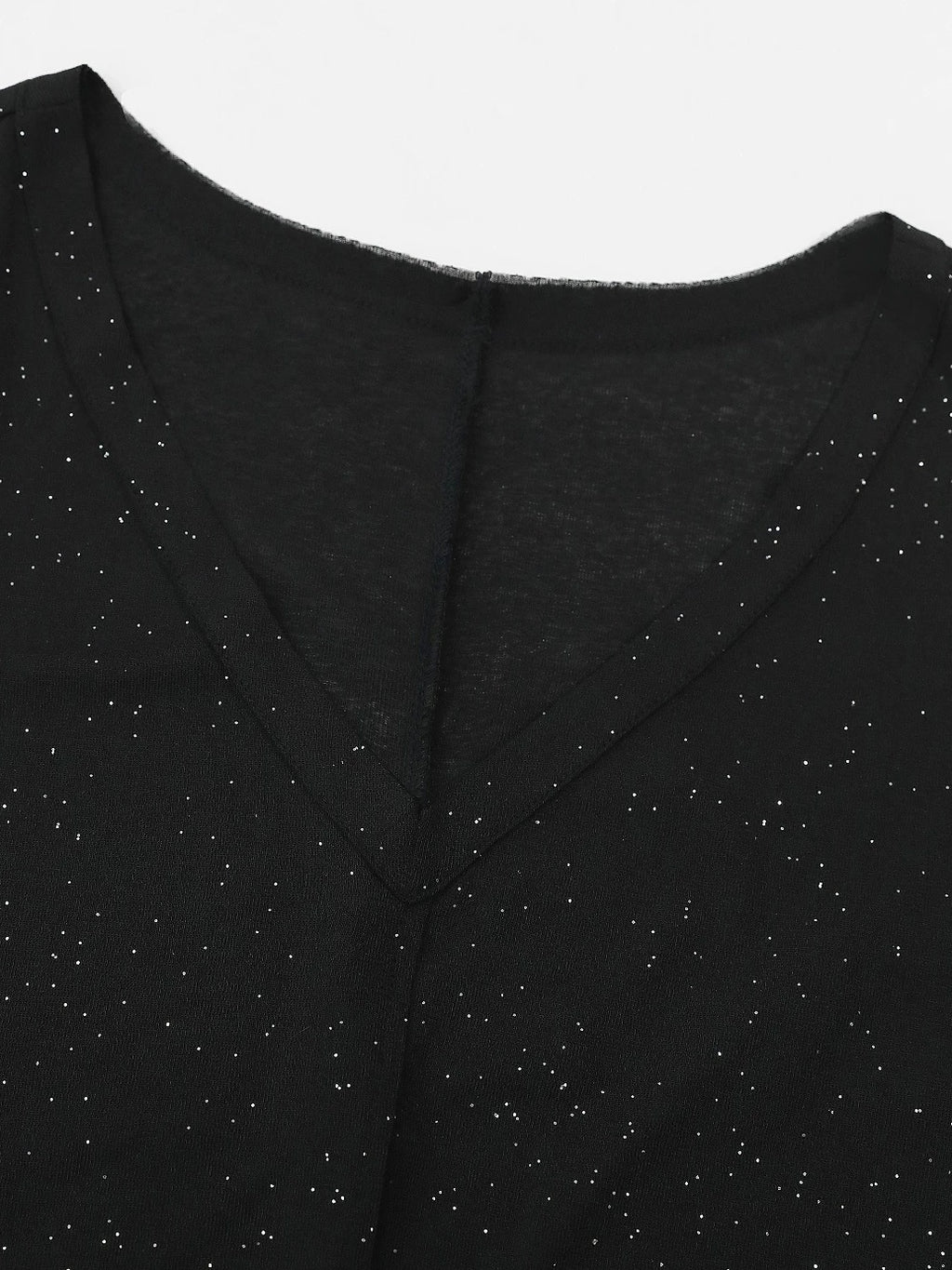 COCOBELLA Soft Sequin Minimal Commuter Loose V Neck Long Sleeve Knitted Stretch Shirts