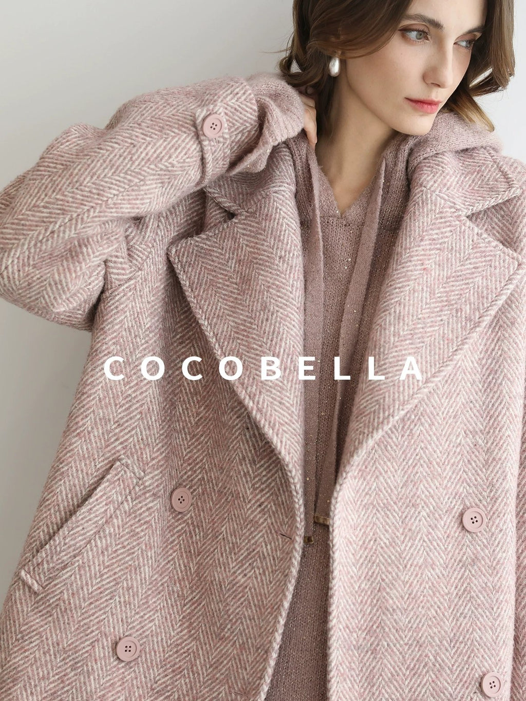 COCOBELLA Soft Sequin Shimmer Casual Loose Knit Hooded Women Honey Pink Pullover Sweater