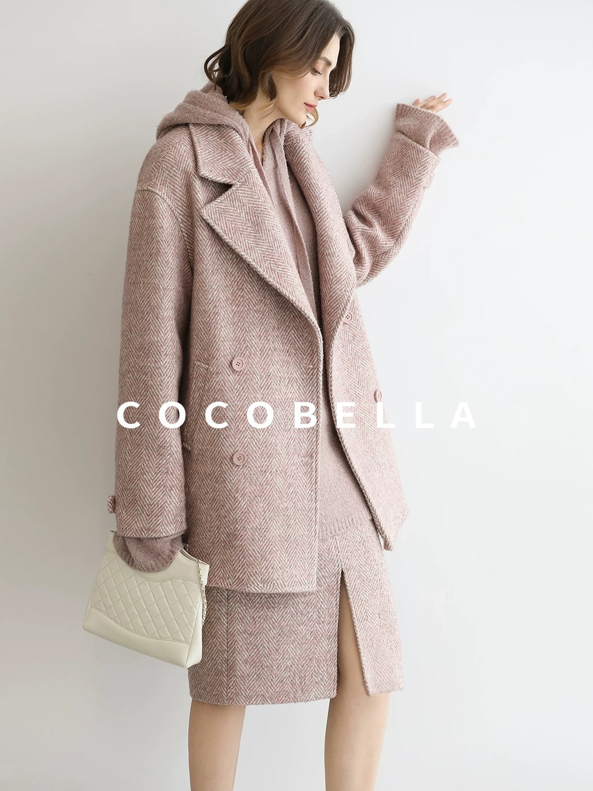 COCOBELLA Soft Sequin Shimmer Casual Loose Knit Hooded Women Honey Pink Pullover Sweater