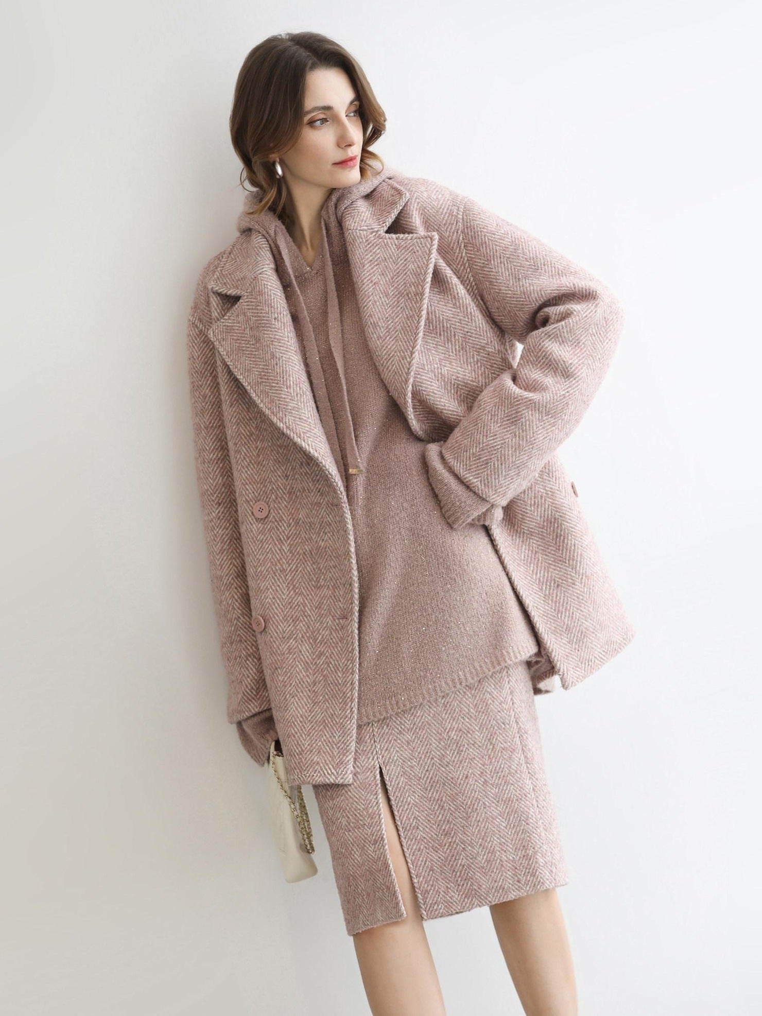 COCOBELLA Soft Sequin Shimmer Casual Loose Knit Hooded Women Honey Pink Pullover Sweater