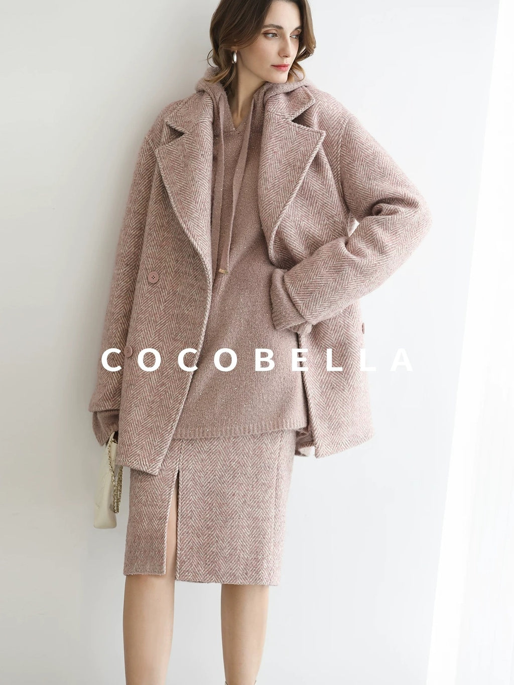 COCOBELLA Soft Sequin Shimmer Casual Loose Knit Hooded Women Honey Pink Pullover Sweater