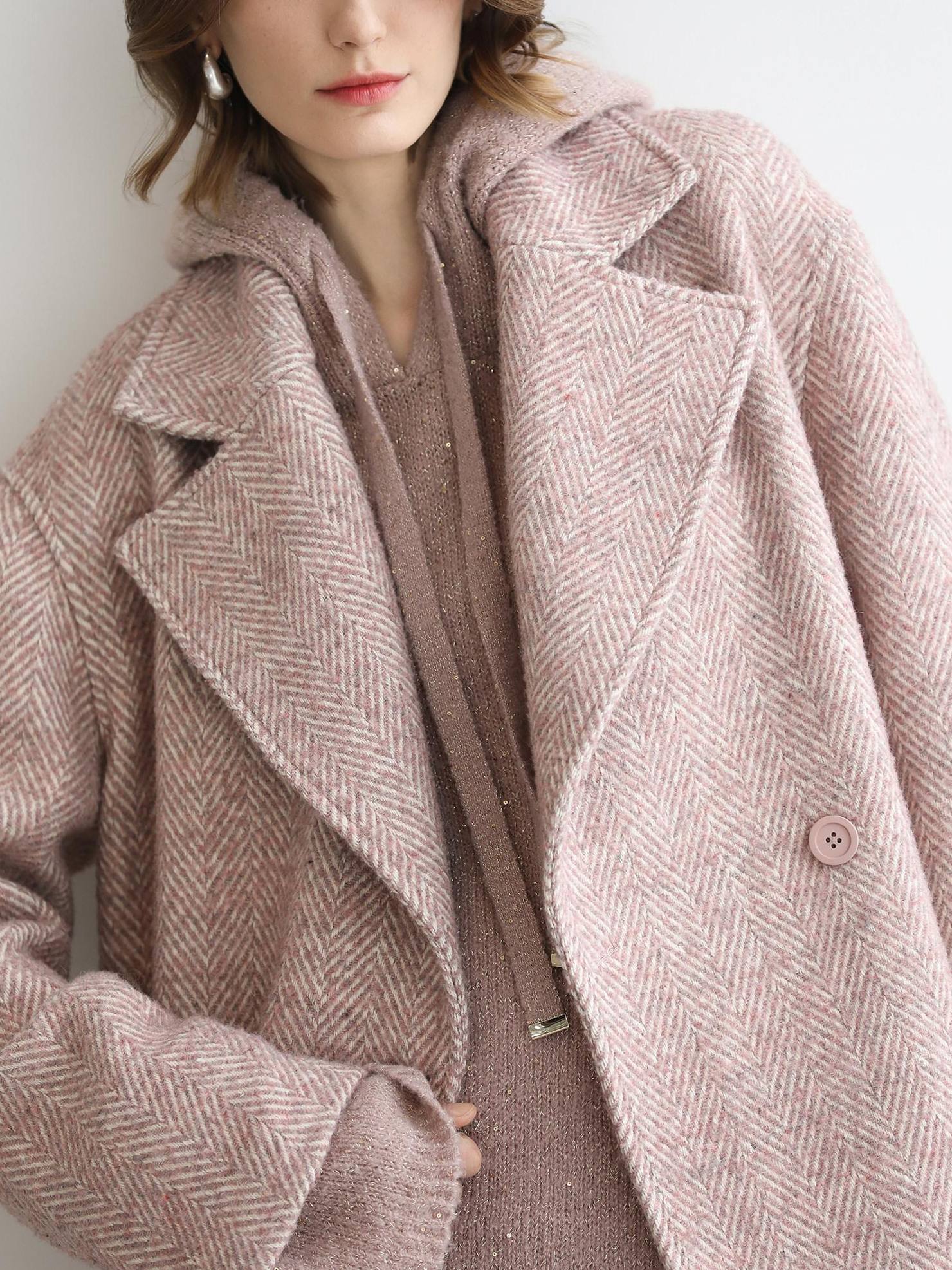 COCOBELLA Soft Sequin Shimmer Casual Loose Knit Hooded Women Honey Pink Pullover Sweater