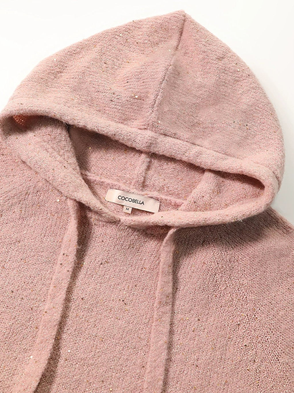 COCOBELLA Soft Sequin Shimmer Casual Loose Knit Hooded Women Honey Pink Pullover Sweater