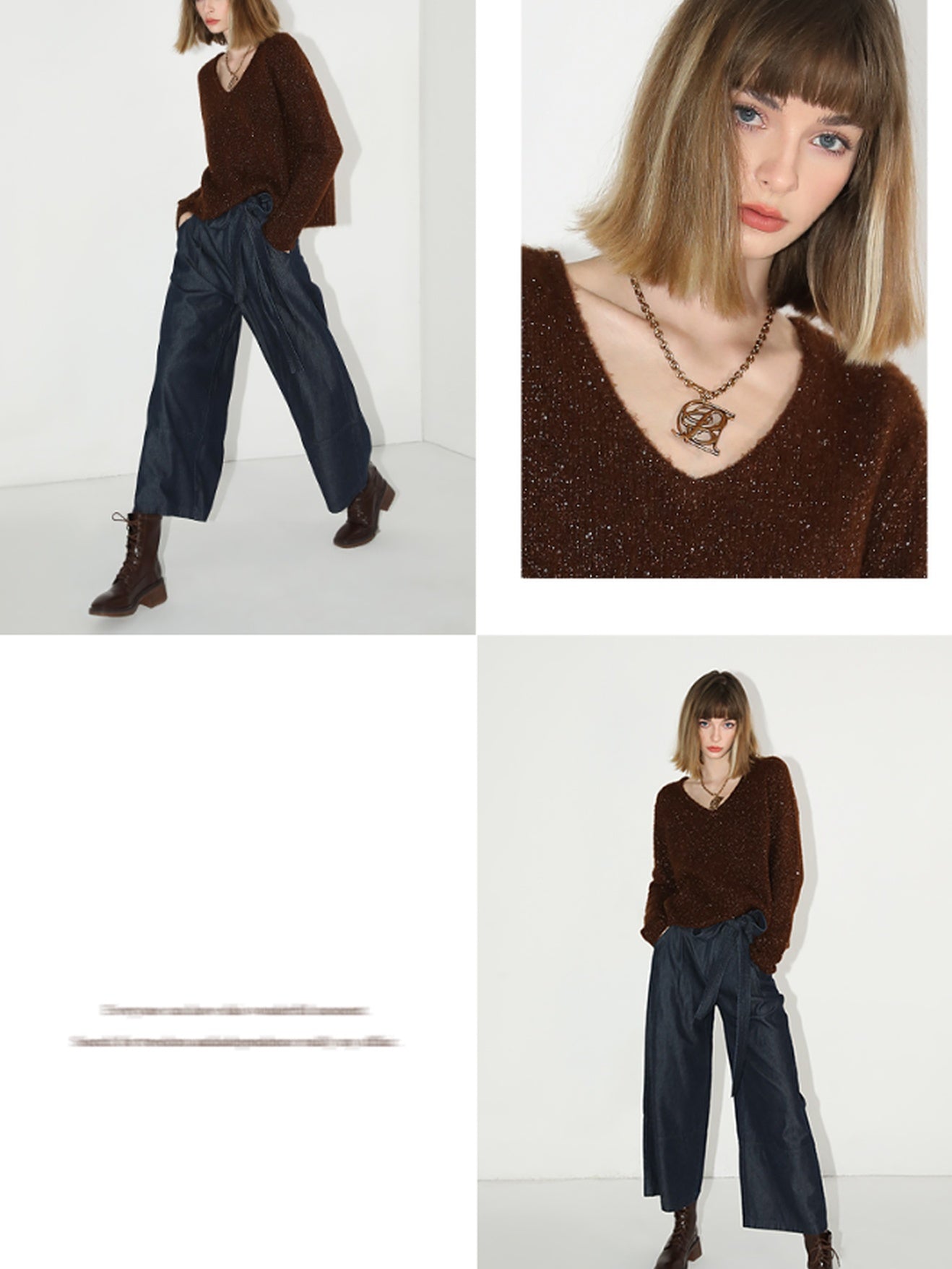 COCOBELLA Soft Sequined Caramel V Neck Commuter Classic Fit Knit Pullover Sweater