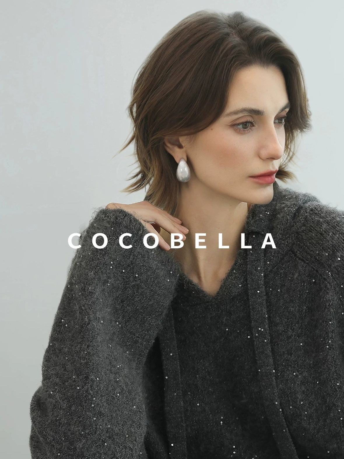 COCOBELLA Soft Sequined Lurex Hooded Pullover Commuter Knit Regular Fit Ladies Sweater