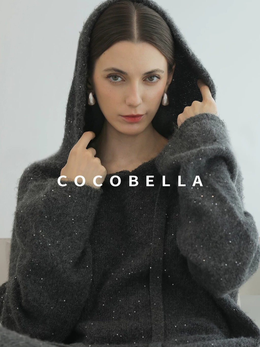 COCOBELLA Soft Sequined Lurex Hooded Pullover Commuter Knit Regular Fit Ladies Sweater