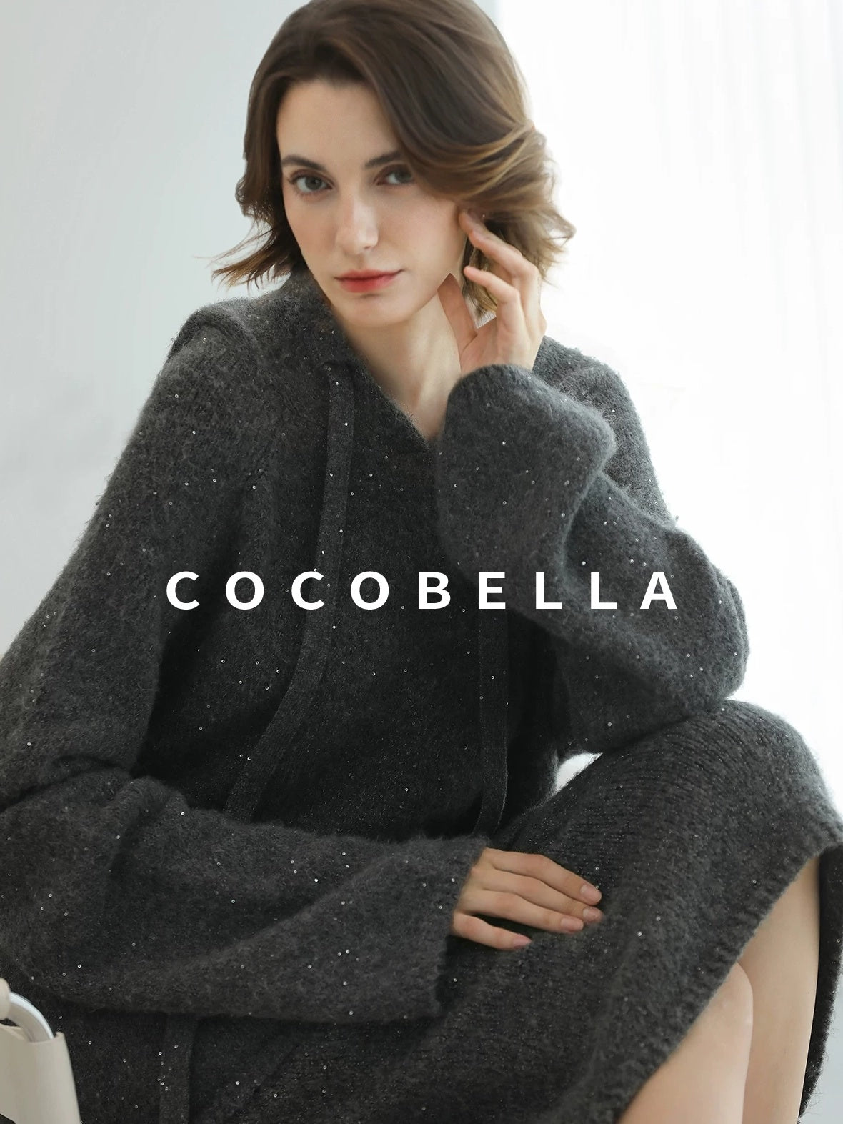 COCOBELLA Soft Sequined Lurex Hooded Pullover Commuter Knit Regular Fit Ladies Sweater
