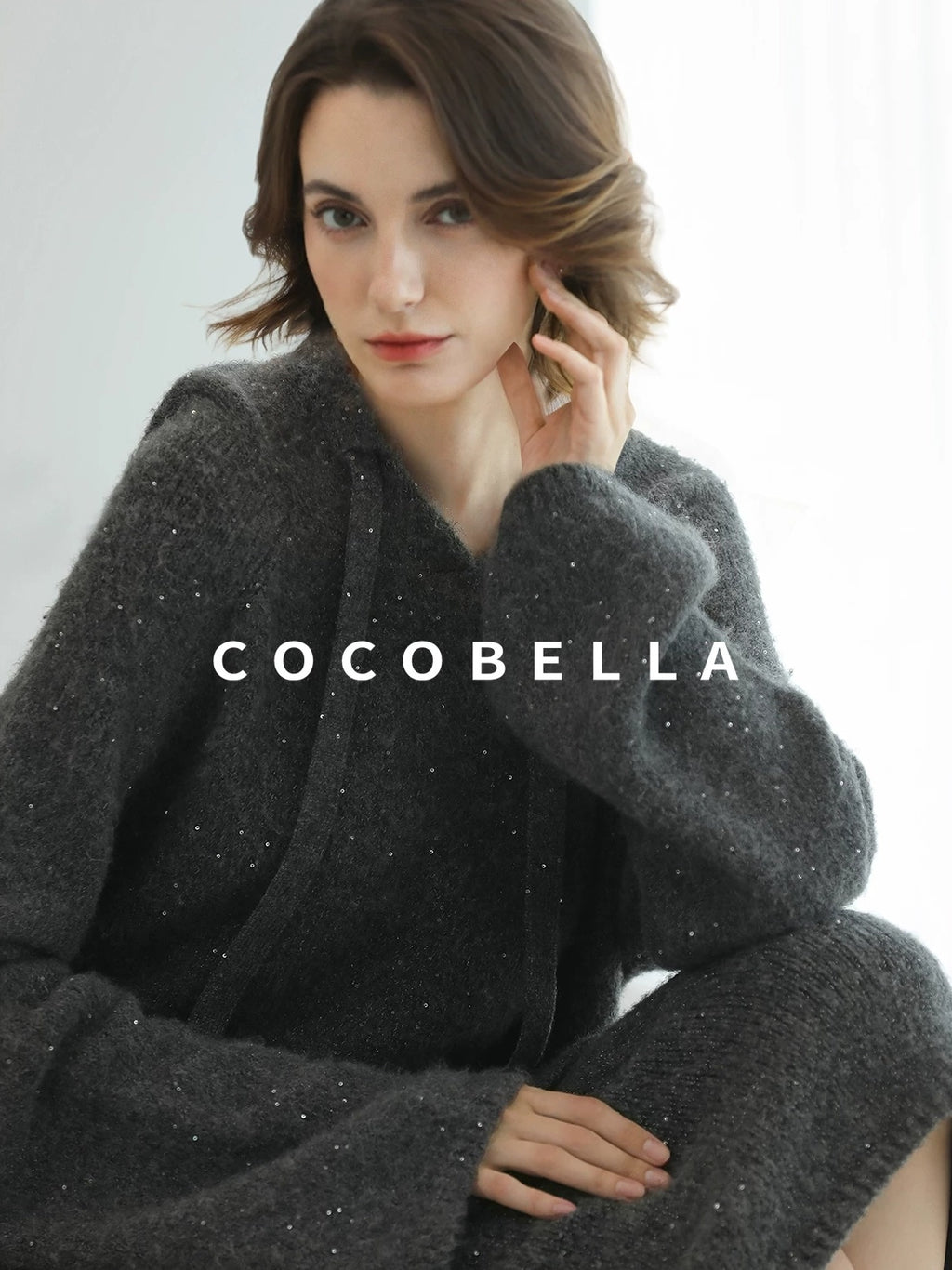 COCOBELLA Soft Sequined Lurex Hooded Pullover Commuter Knit Regular Fit Ladies Sweater