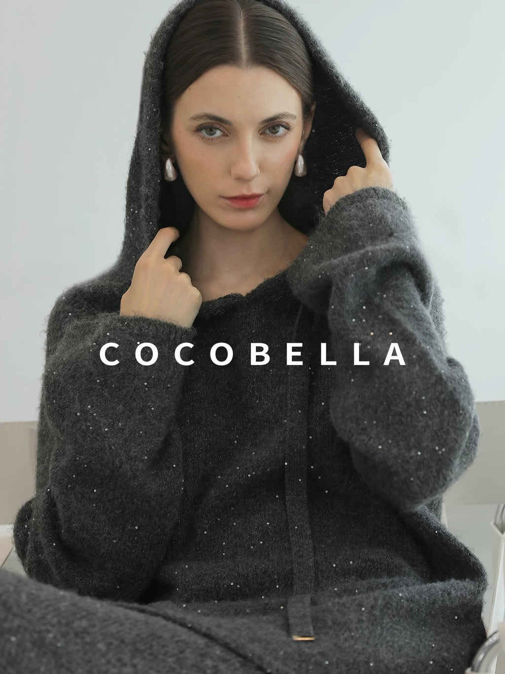 COCOBELLA Soft Sequined Lurex Hooded Pullover Commuter Knit Regular Fit Ladies Sweater