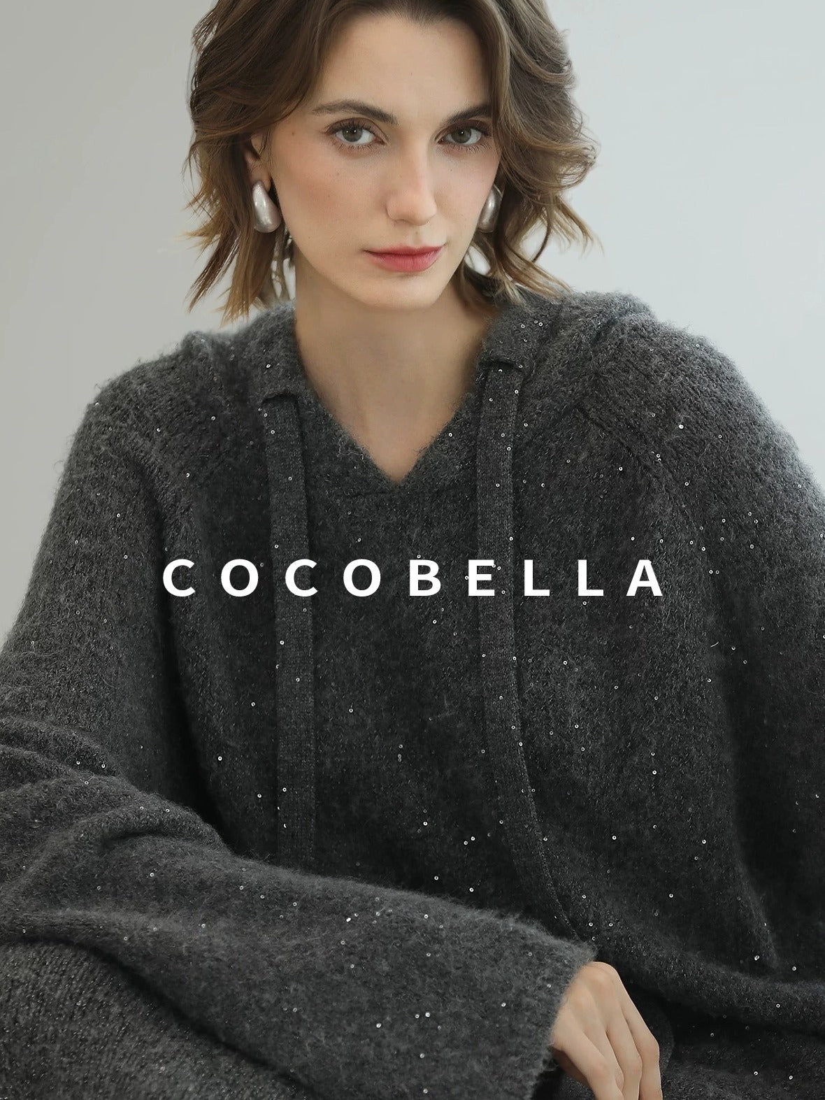 COCOBELLA Soft Sequined Lurex Hooded Pullover Commuter Knit Regular Fit Ladies Sweater