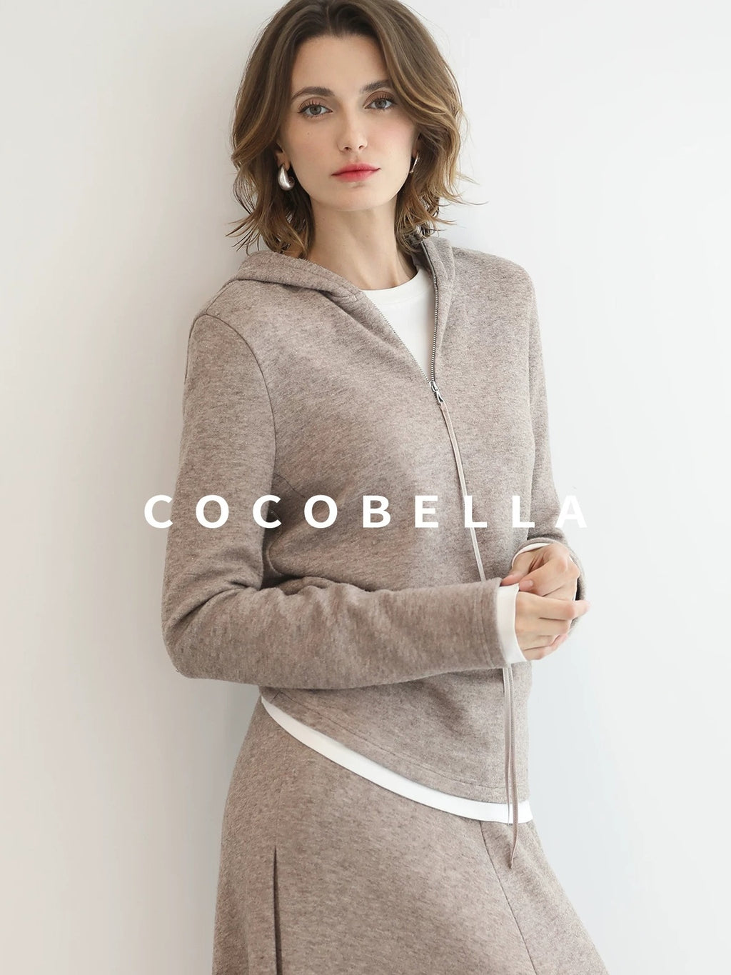 COCOBELLA Soft Shimmer Hooded Straight Fit Casual Women Viscose Blend Zip Knit Sweater