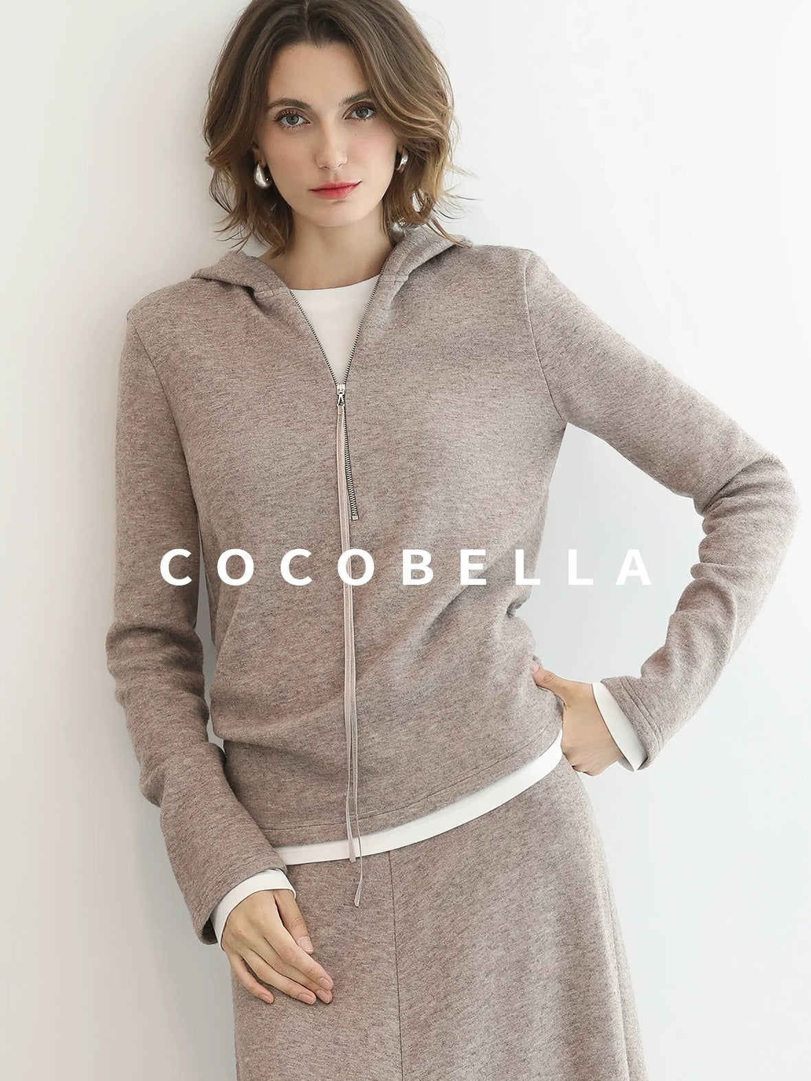 COCOBELLA Soft Shimmer Hooded Straight Fit Casual Women Viscose Blend Zip Knit Sweater