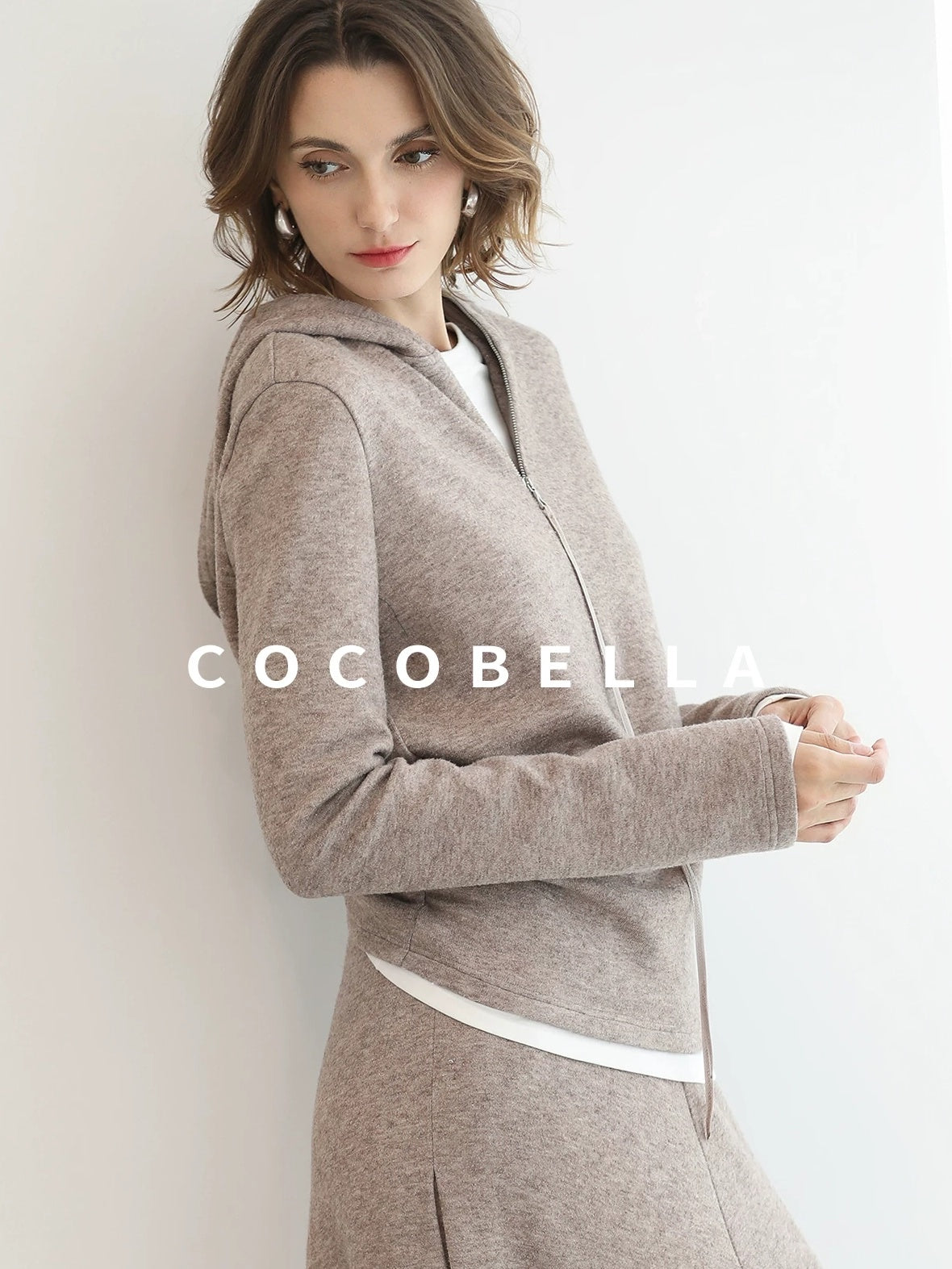 COCOBELLA Soft Shimmer Hooded Straight Fit Casual Women Viscose Blend Zip Knit Sweater