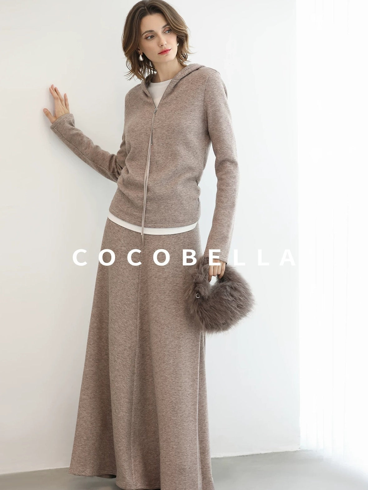 COCOBELLA Soft Shimmer Hooded Straight Fit Casual Women Viscose Blend Zip Knit Sweater