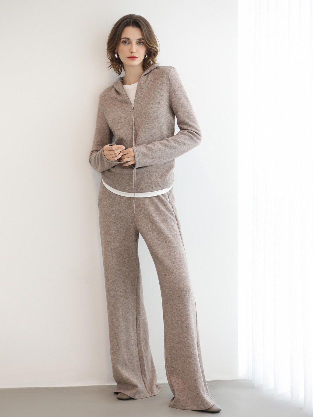 COCOBELLA Soft Shimmer Hooded Straight Fit Casual Women Viscose Blend Zip Knit Sweater