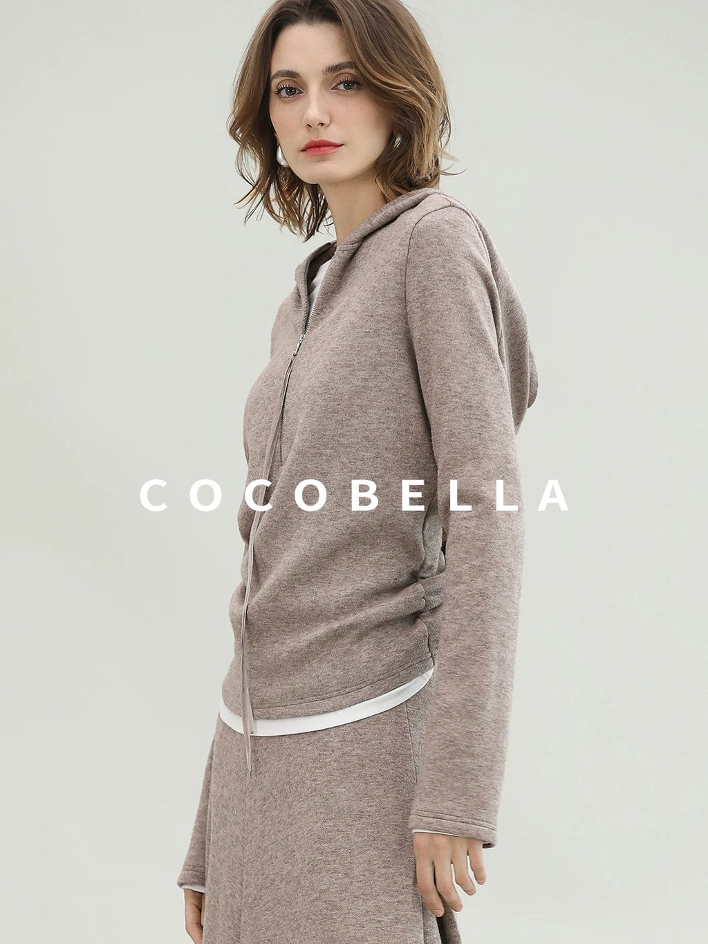 COCOBELLA Soft Shimmer Hooded Straight Fit Casual Women Viscose Blend Zip Knit Sweater