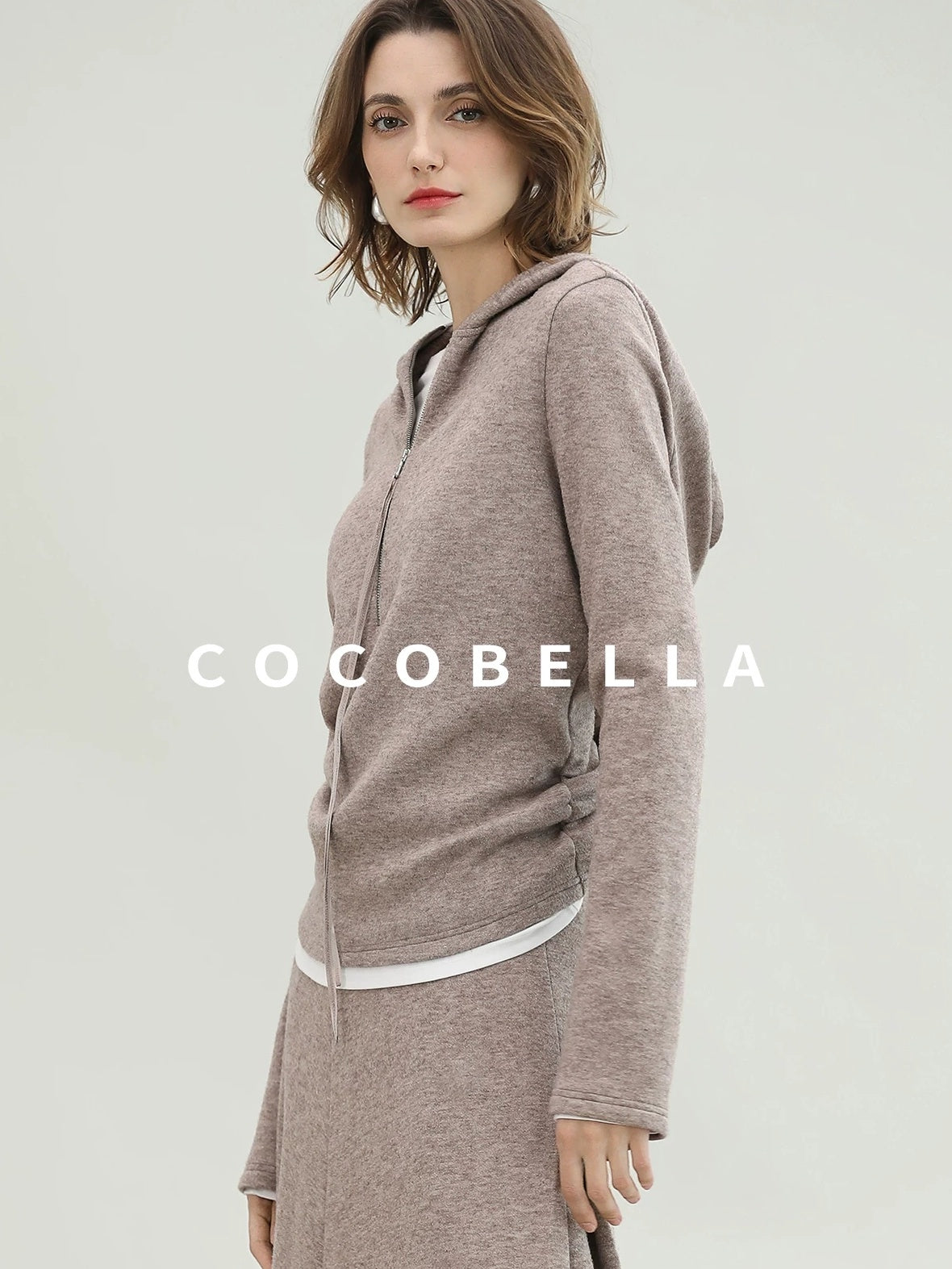 COCOBELLA Soft Shimmer Hooded Straight Fit Casual Women Viscose Blend Zip Knit Sweater