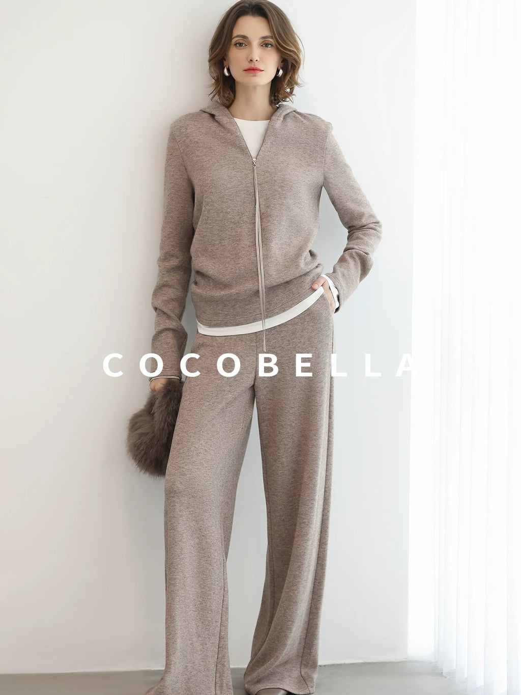 COCOBELLA Soft Shimmer Hooded Straight Fit Casual Women Viscose Blend Zip Knit Sweater
