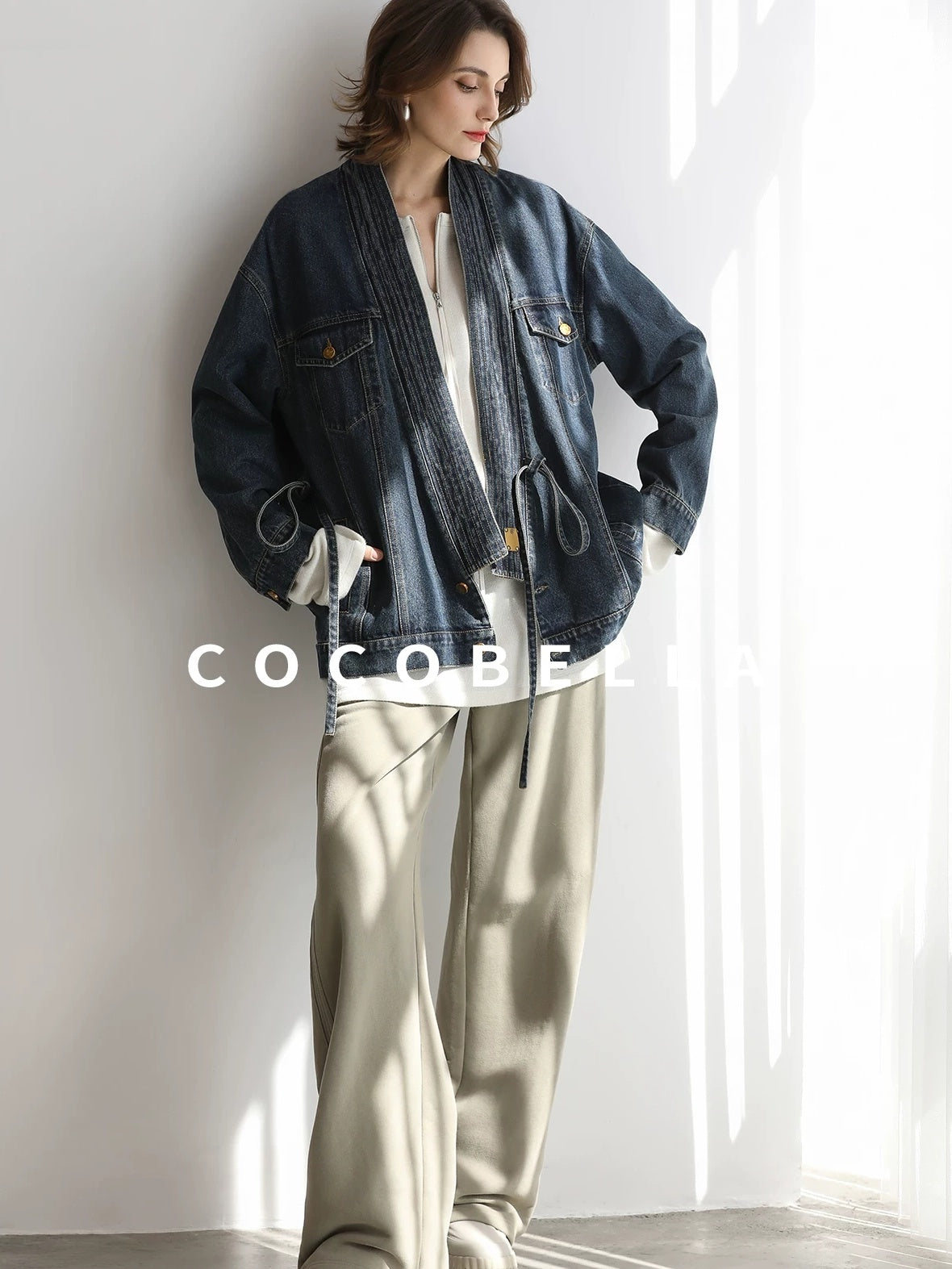 COCOBELLA Soft Shimmer Loose Dropped Shoulder Crew Neck Viscose Blend Knit Sweater