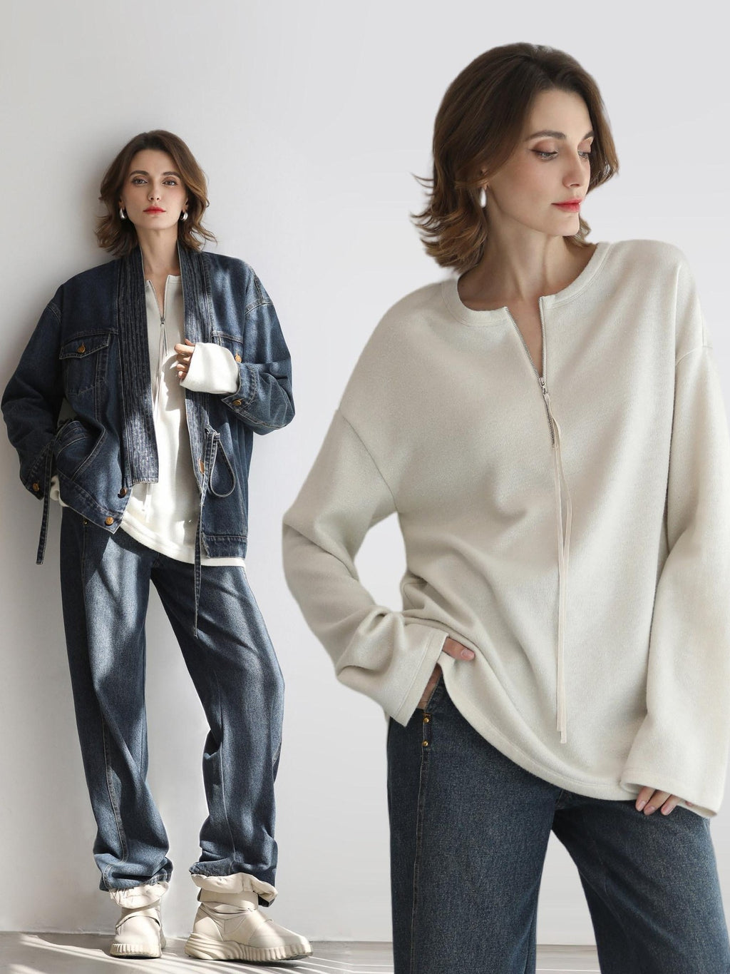 COCOBELLA Soft Shimmer Loose Dropped Shoulder Crew Neck Viscose Blend Knit Sweater