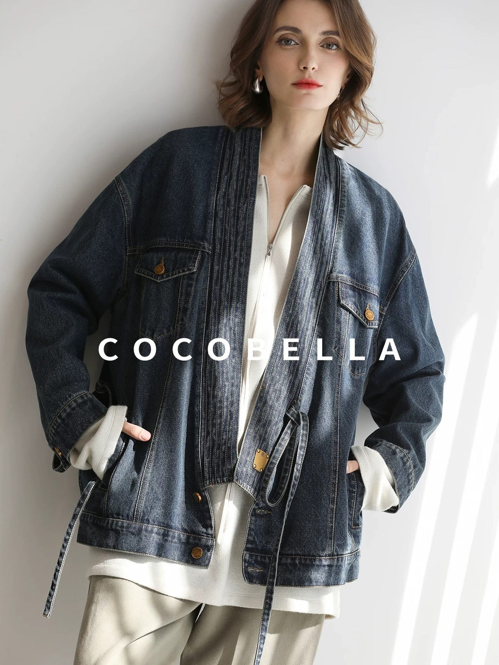 COCOBELLA Soft Shimmer Loose Dropped Shoulder Crew Neck Viscose Blend Knit Sweater