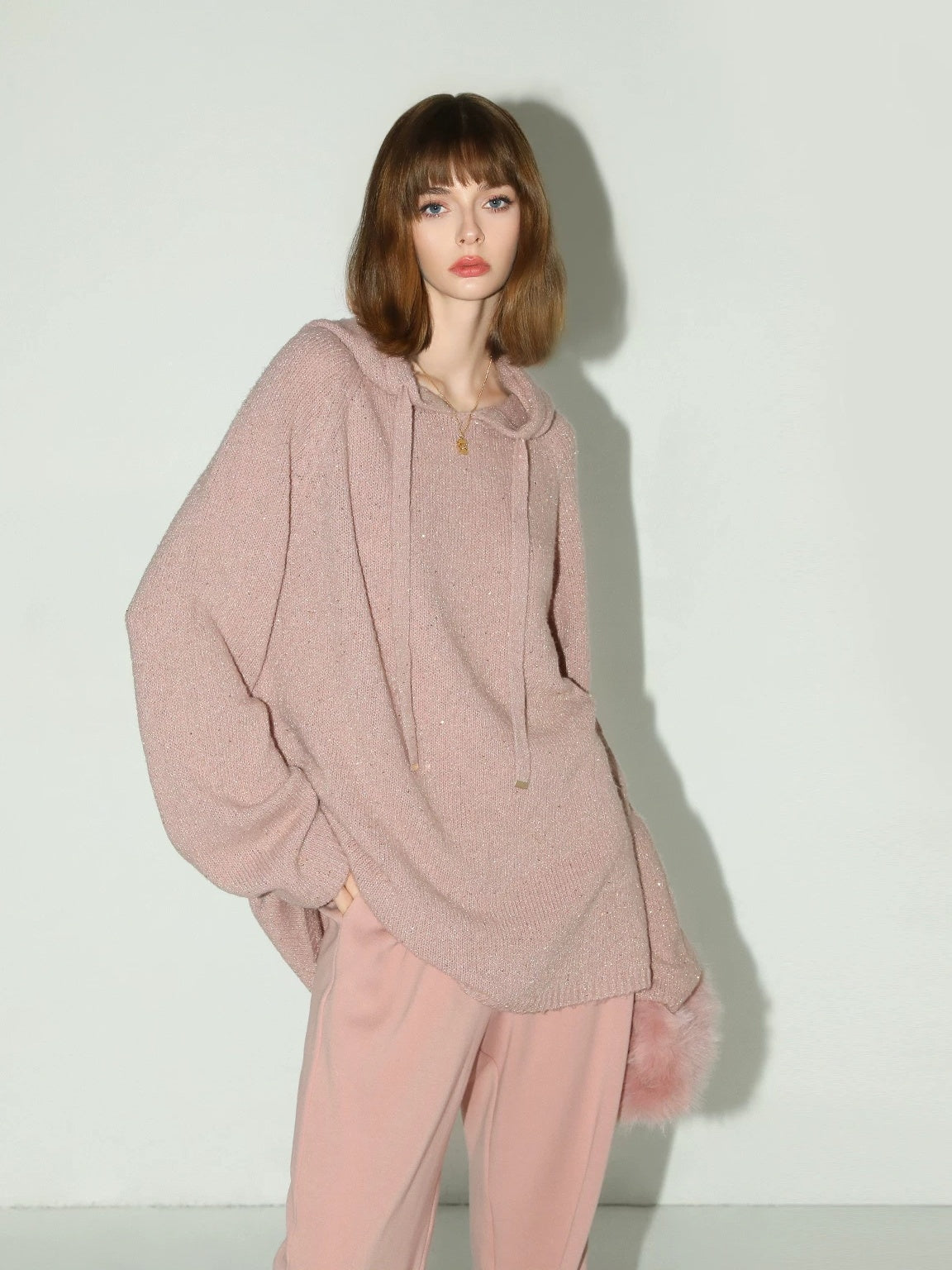 COCOBELLA Soft Shimmer Sequin Hooded Loose Fit Sweet Womens Cozy Pullover Sweater