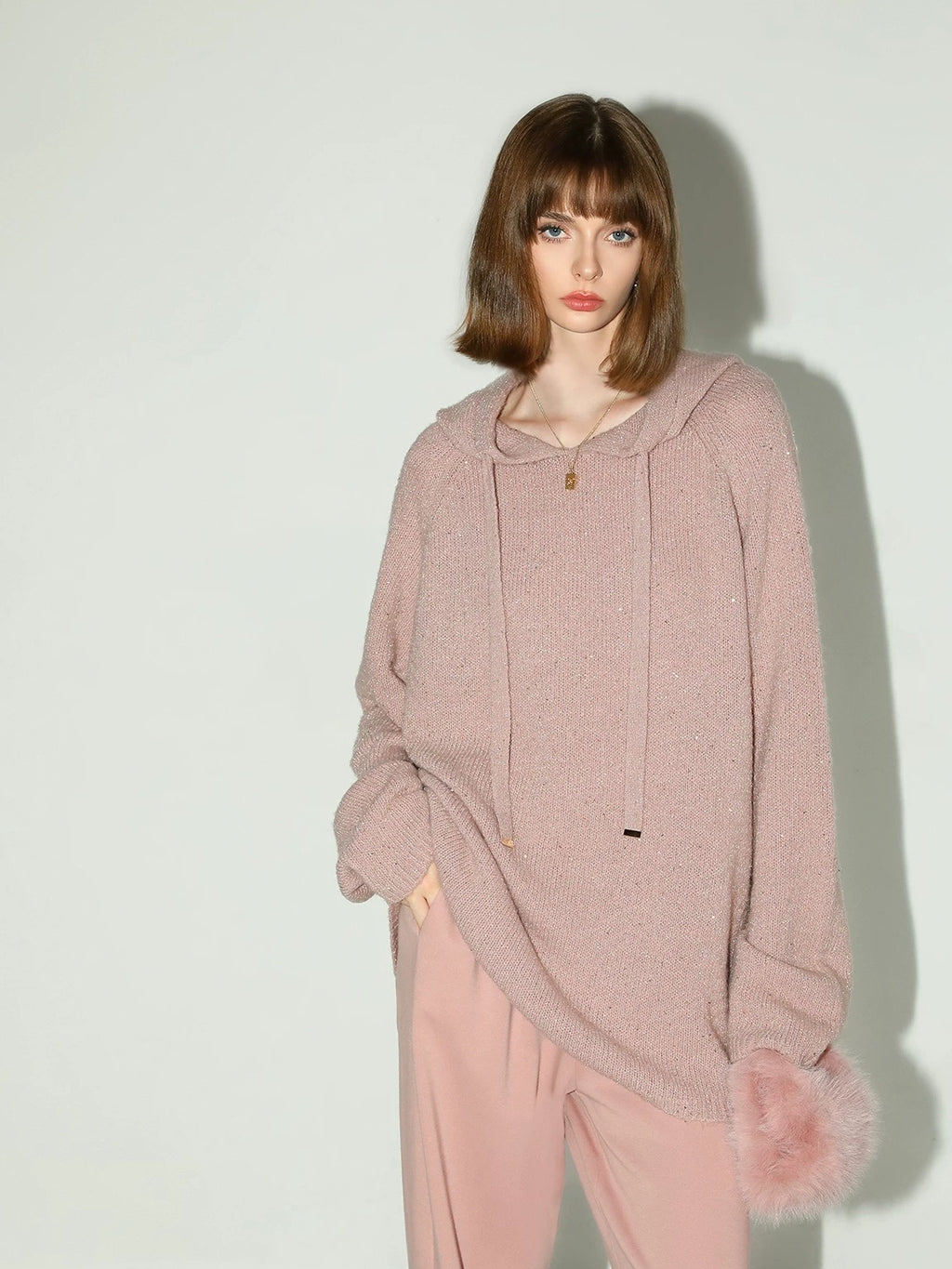 COCOBELLA Soft Shimmer Sequin Hooded Loose Fit Sweet Womens Cozy Pullover Sweater