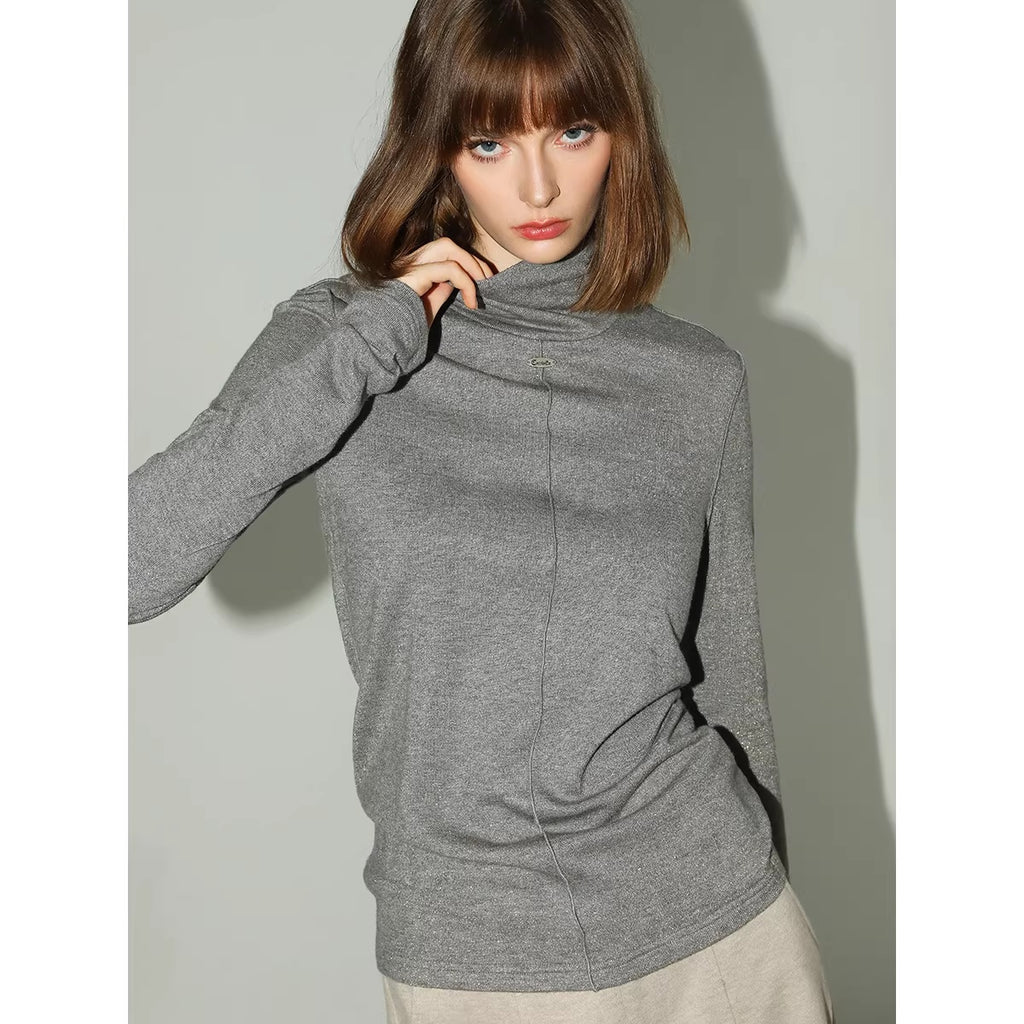 COCOBELLA_Soft_Slim_High_Neck_Metallic_Thread_Long_Sleeve_Minimalist_Workwear_Women_Shirts_MISSTT