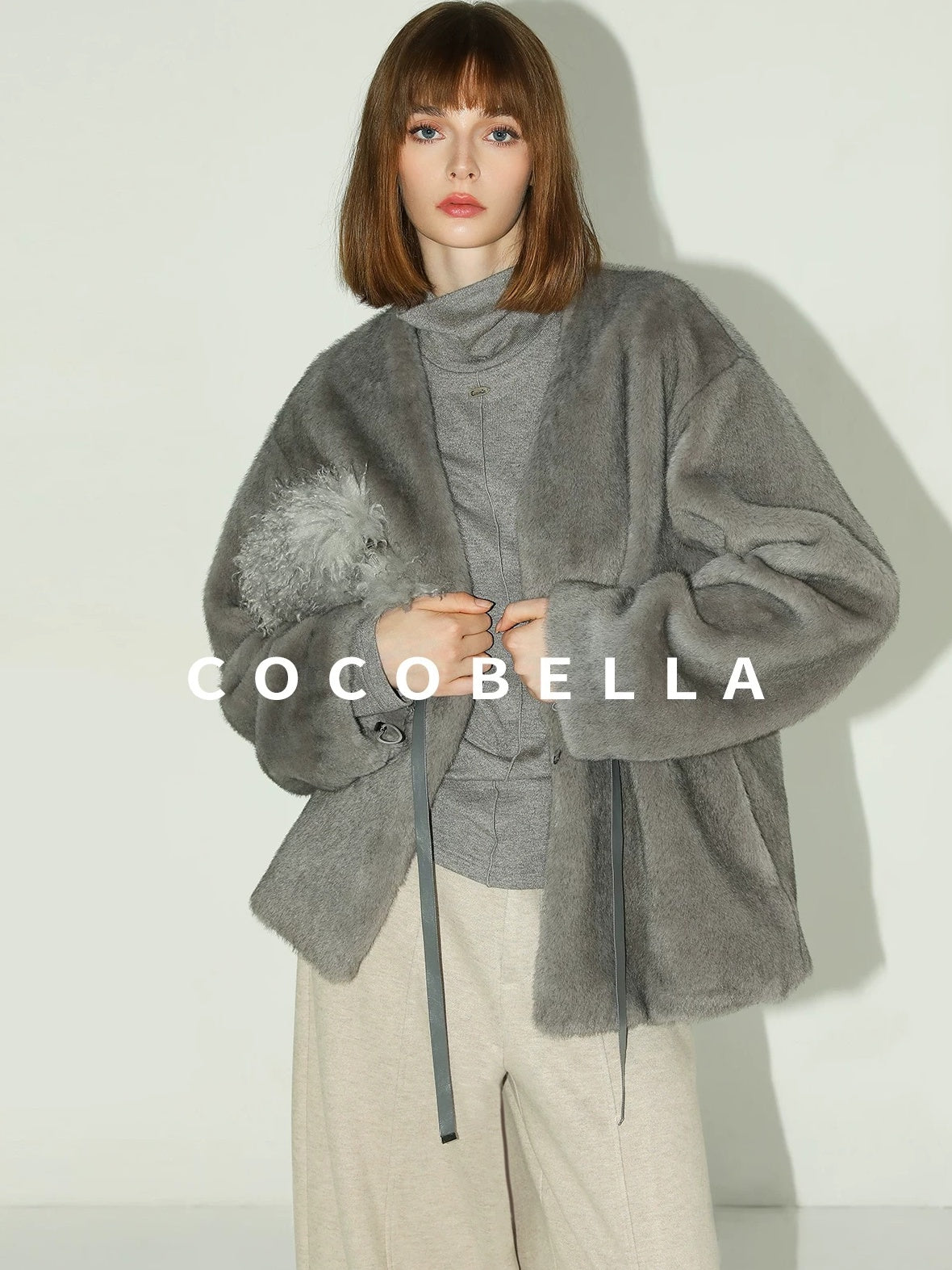 COCOBELLA Soft Slim High Neck Metallic Thread Long Sleeve Minimalist Workwear Women Shirts