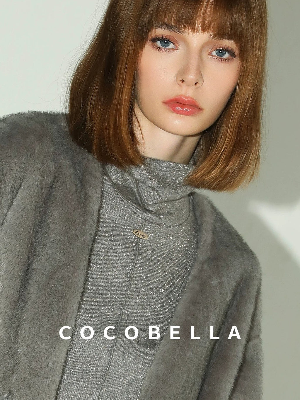 COCOBELLA Soft Slim High Neck Metallic Thread Long Sleeve Minimalist Workwear Women Shirts