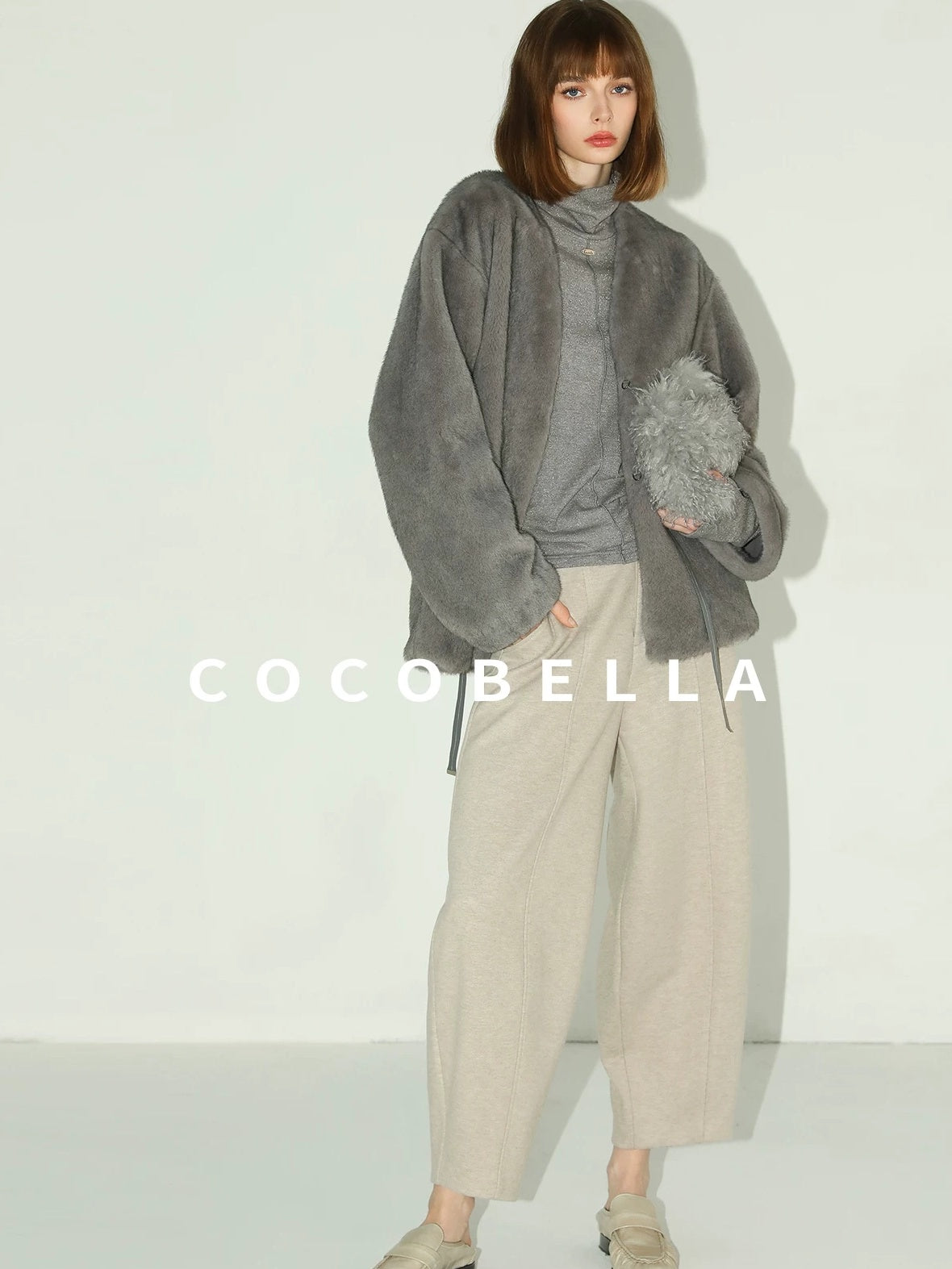 COCOBELLA Soft Slim High Neck Metallic Thread Long Sleeve Minimalist Workwear Women Shirts