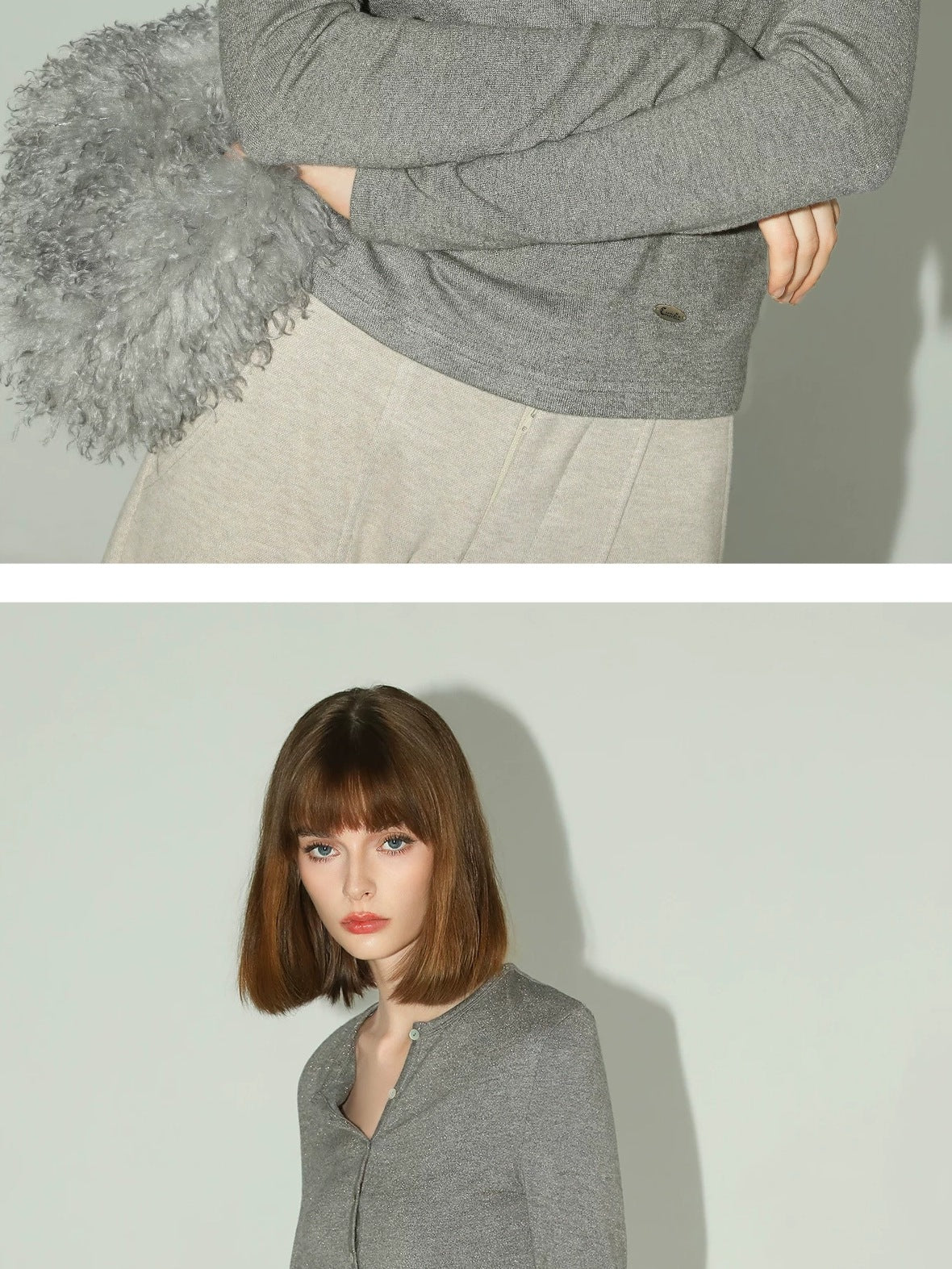 COCOBELLA Soft Slim High Neck Metallic Thread Long Sleeve Minimalist Workwear Women Shirts