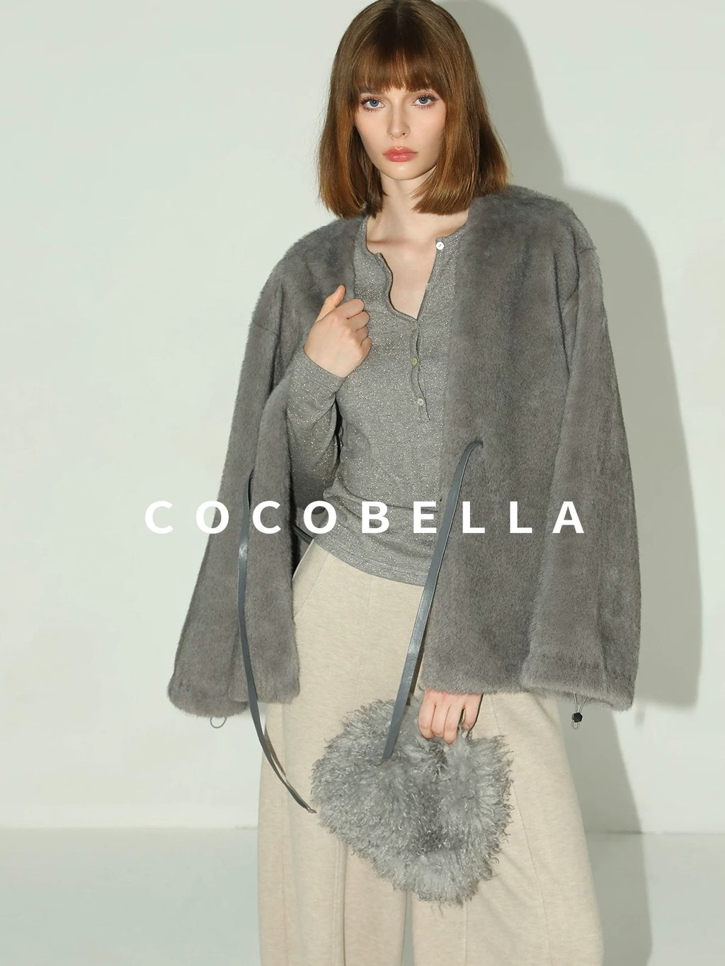 COCOBELLA Soft Slim High Neck Metallic Thread Long Sleeve Minimalist Workwear Women Shirts