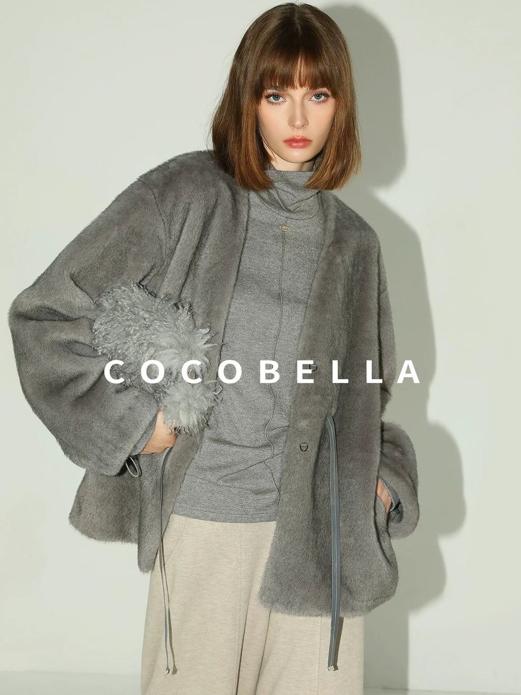 COCOBELLA Soft Slim High Neck Metallic Thread Long Sleeve Minimalist Workwear Women Shirts