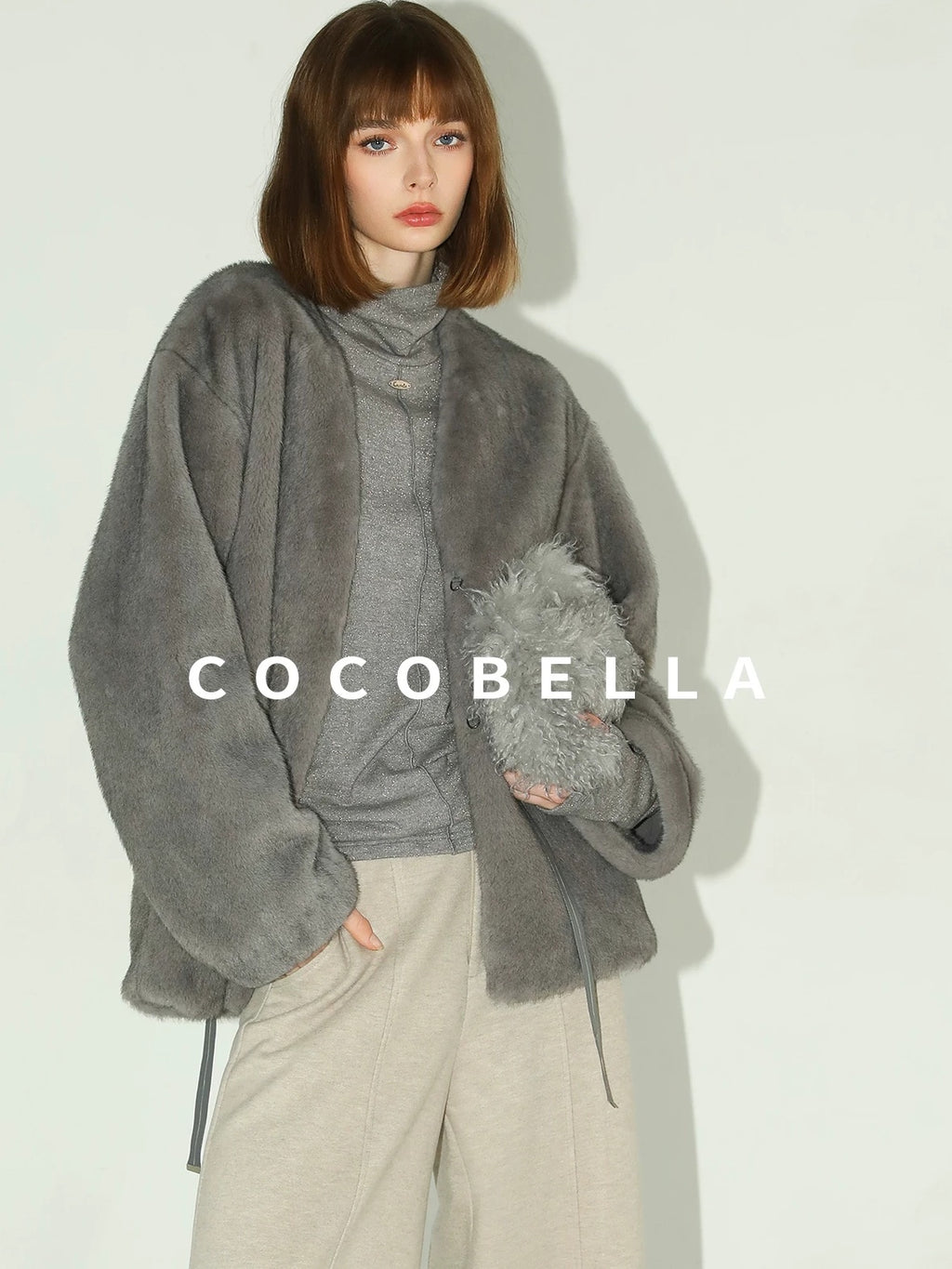 COCOBELLA Soft Slim High Neck Metallic Thread Long Sleeve Minimalist Workwear Women Shirts