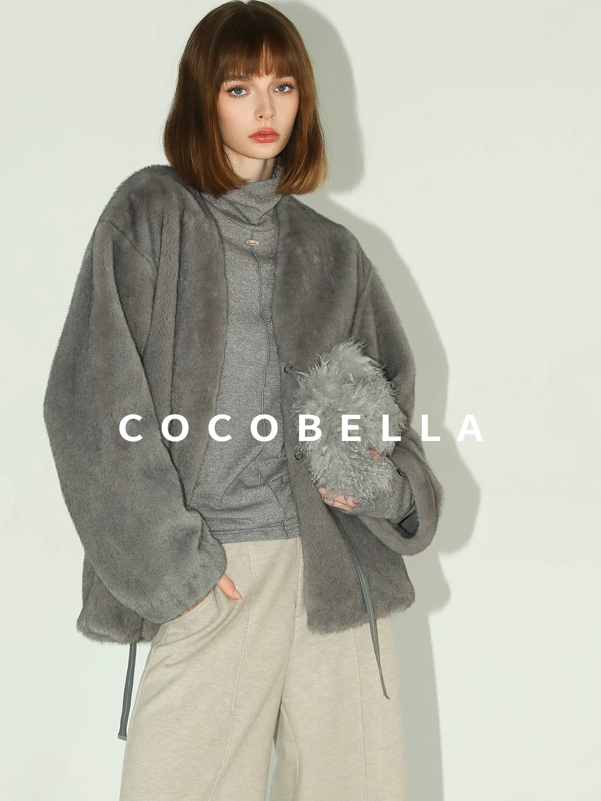 COCOBELLA Soft Slim High Neck Metallic Thread Long Sleeve Minimalist Workwear Women Shirts