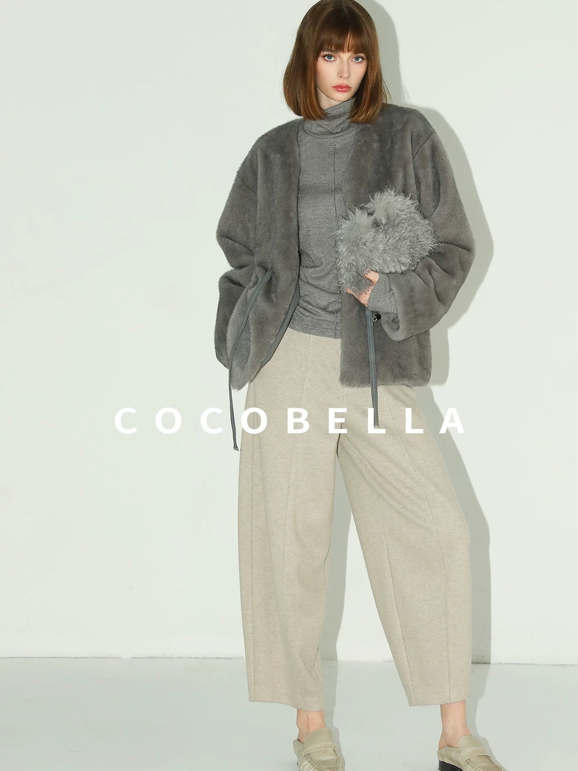 COCOBELLA Soft Slim High Neck Metallic Thread Long Sleeve Minimalist Workwear Women Shirts