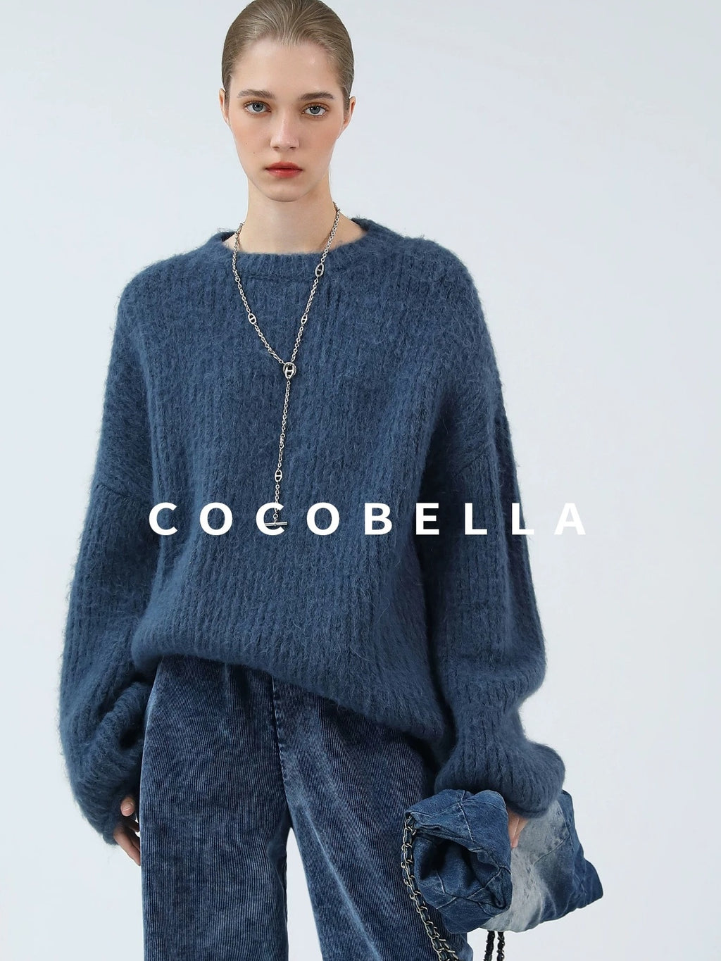 COCOBELLA Soft Slouchy Vintage Commuter Crewneck Women Acrylic Blend Sweater