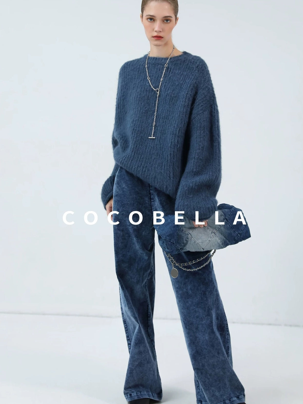 COCOBELLA Soft Slouchy Vintage Commuter Crewneck Women Acrylic Blend Sweater