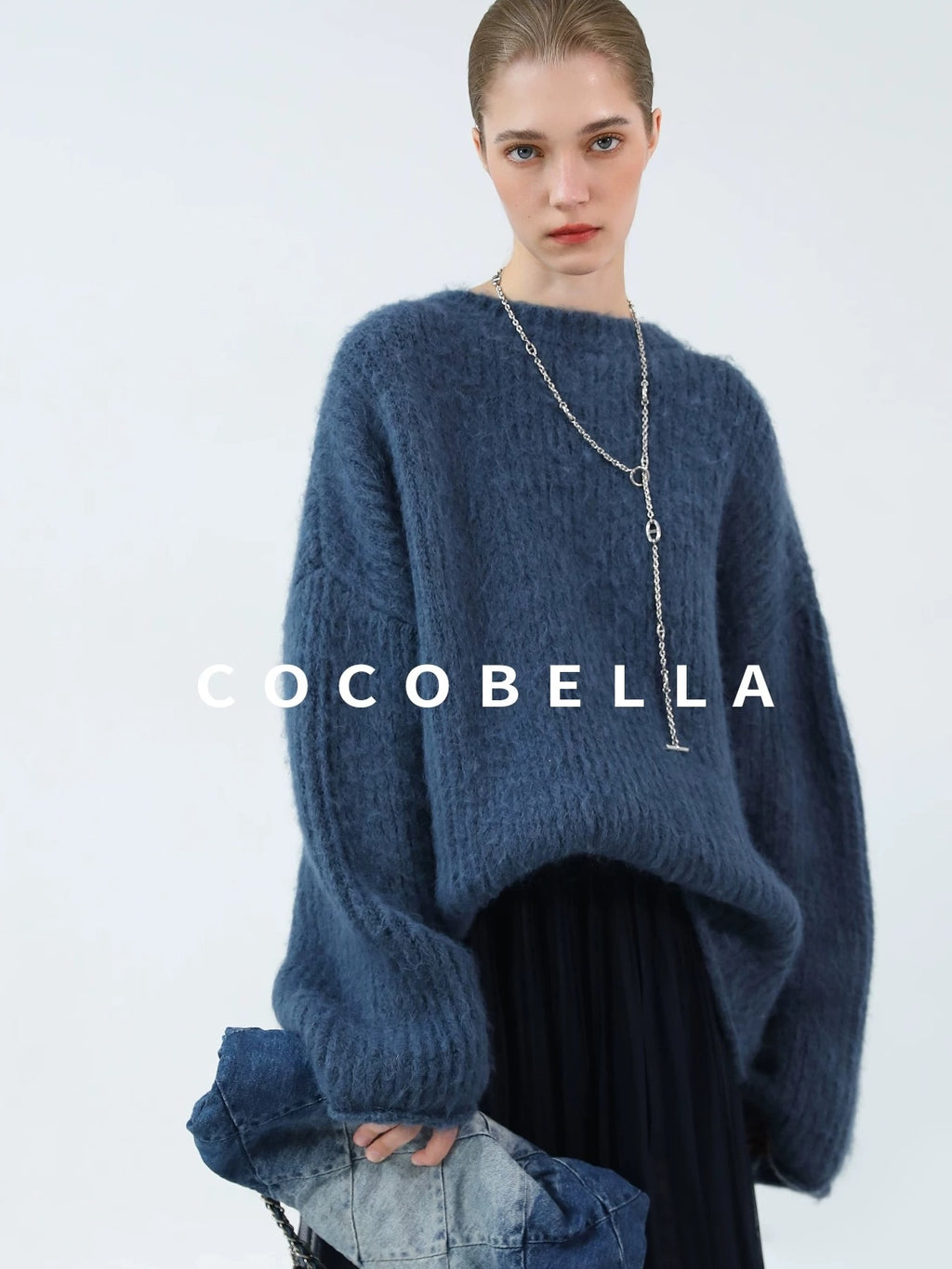 COCOBELLA Soft Slouchy Vintage Commuter Crewneck Women Acrylic Blend Sweater