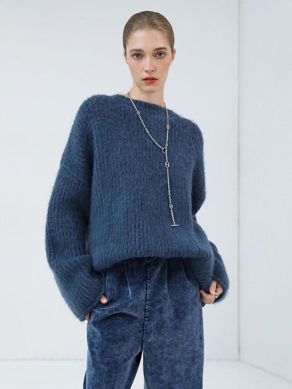 COCOBELLA Soft Slouchy Vintage Commuter Crewneck Women Acrylic Blend Sweater