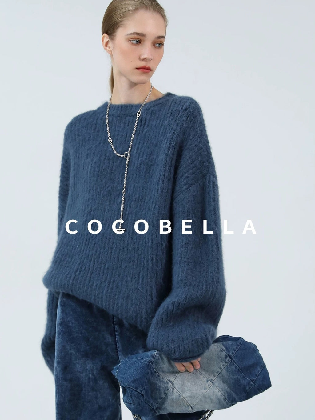 COCOBELLA Soft Slouchy Vintage Commuter Crewneck Women Acrylic Blend Sweater