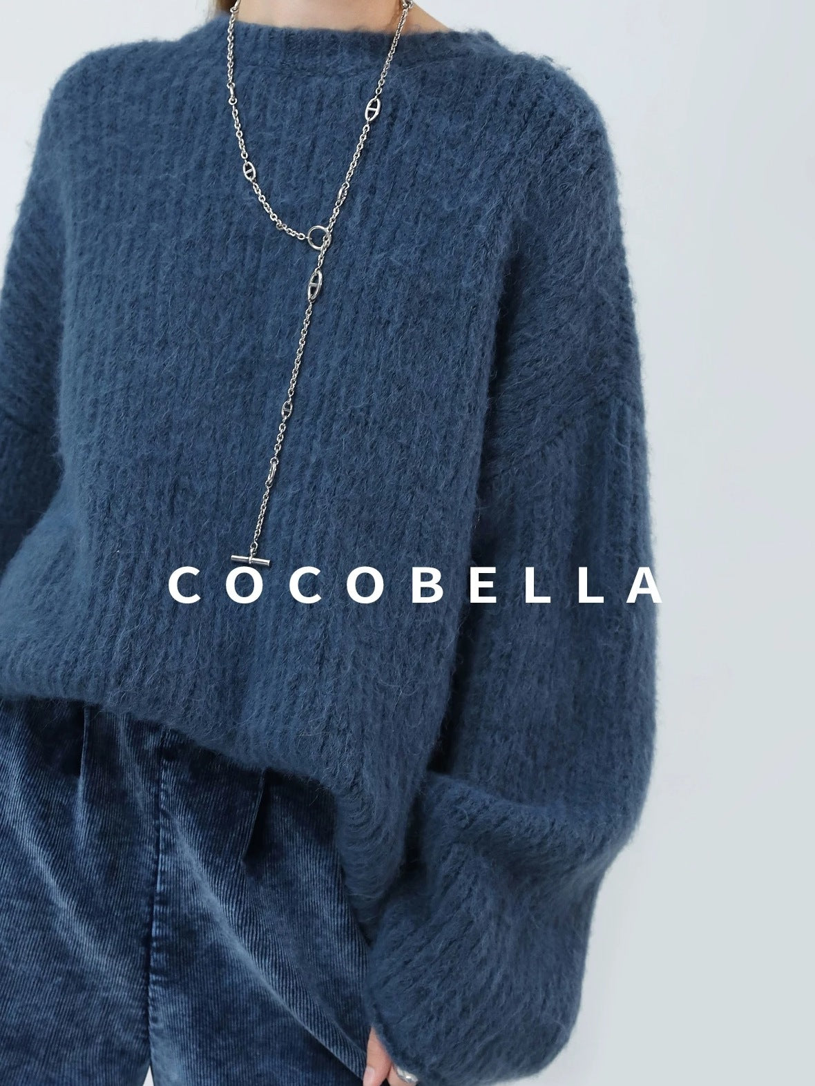 COCOBELLA Soft Slouchy Vintage Commuter Crewneck Women Acrylic Blend Sweater