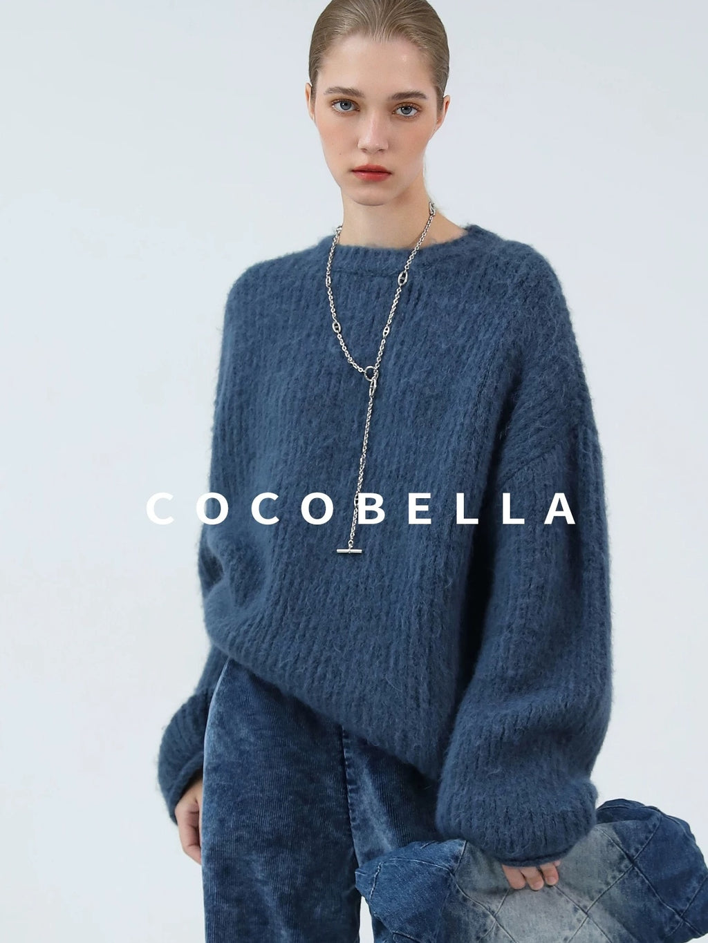 COCOBELLA Soft Slouchy Vintage Commuter Crewneck Women Acrylic Blend Sweater