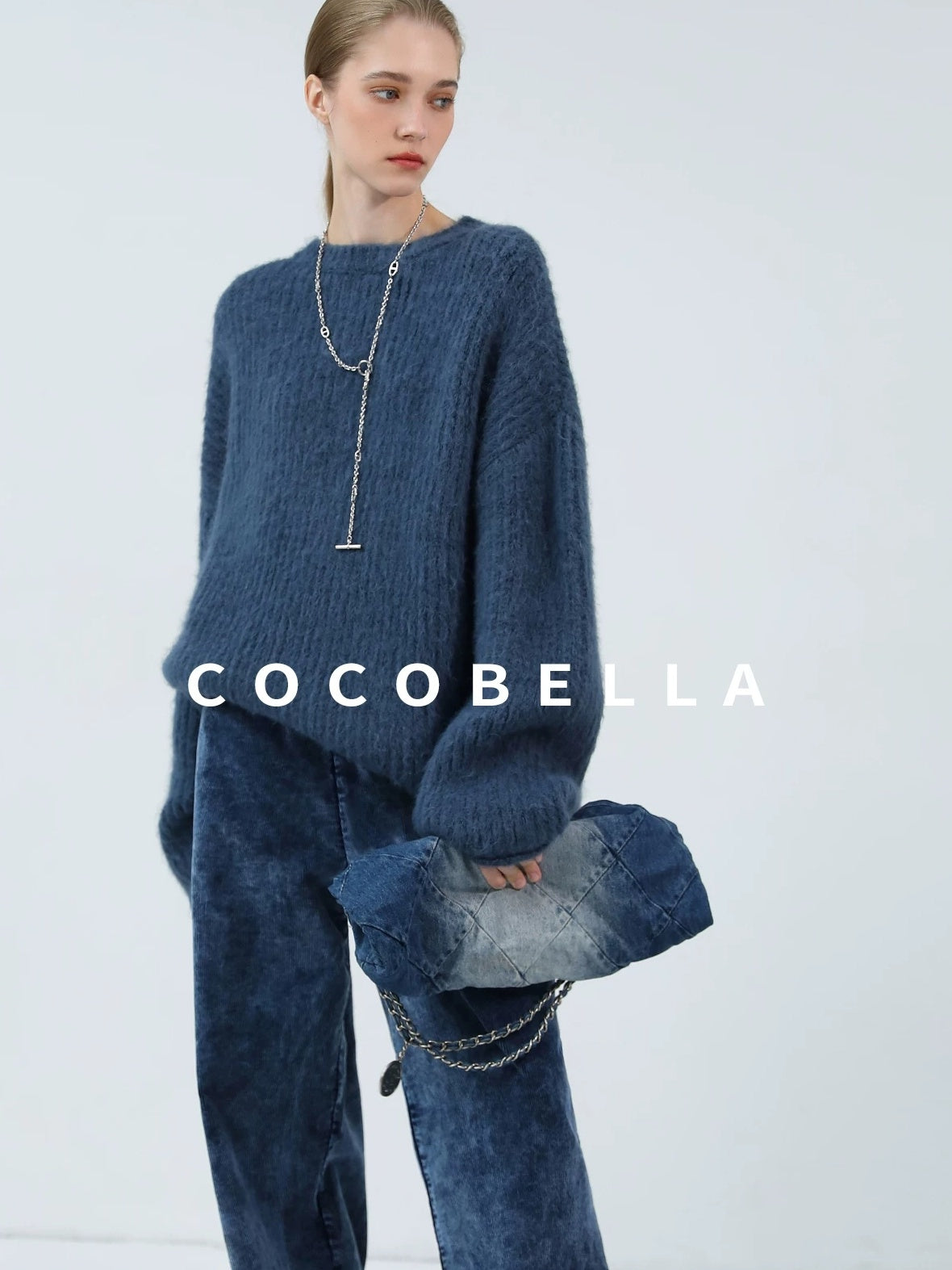 COCOBELLA Soft Slouchy Vintage Commuter Crewneck Women Acrylic Blend Sweater