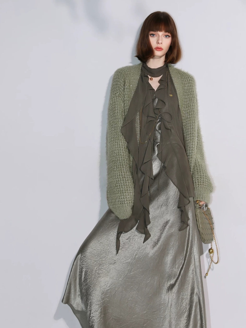 COCOBELLA Soft Sparkle Buttoned Loose V Neck Ribbed Knit Cardigan Women Sky Green Sweater