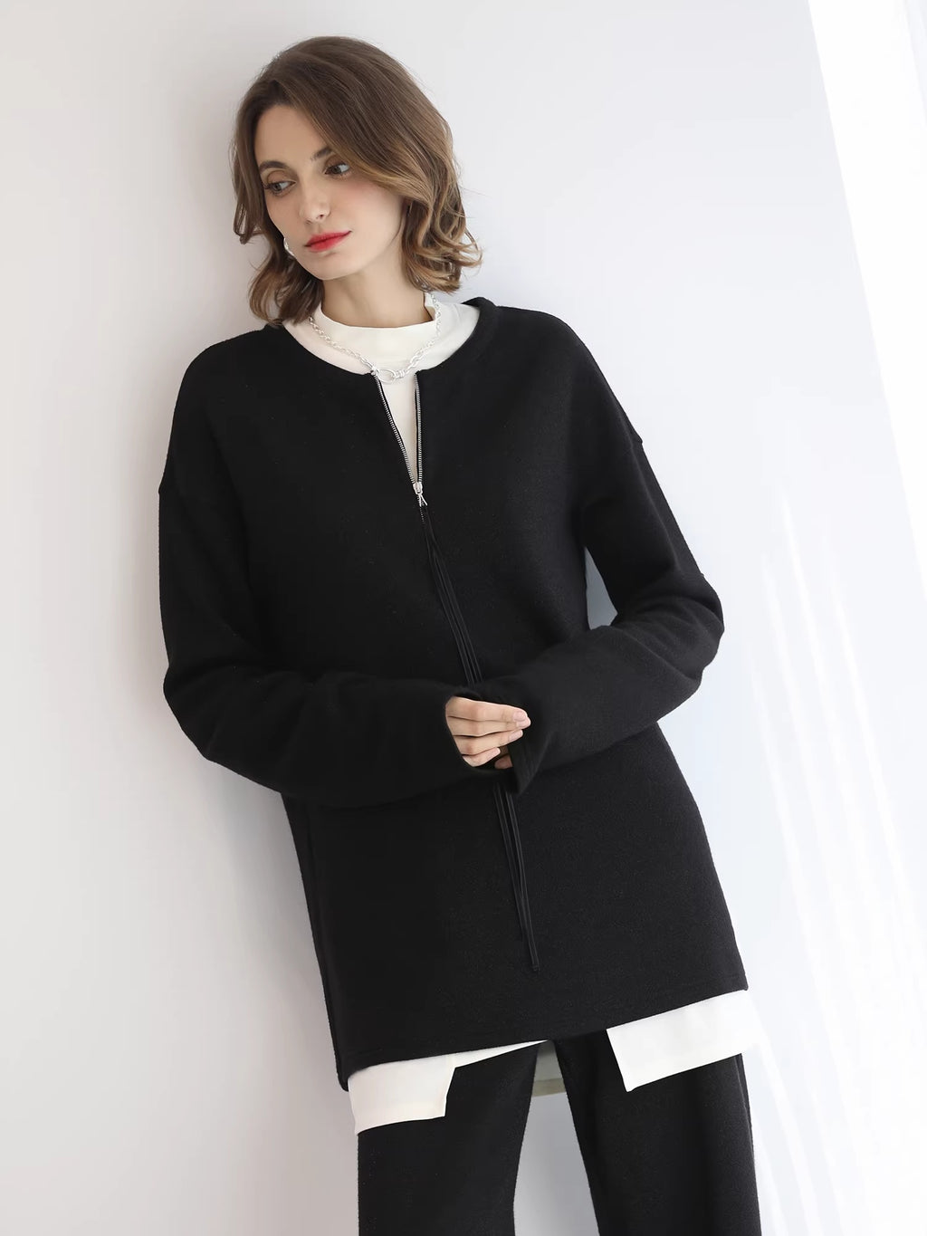 COCOBELLA_Soft_Sparkle_Knit_Oversized_Midlength_Longsleeve_Zip_Pullover_Women_Work_Sweater_MISSTT