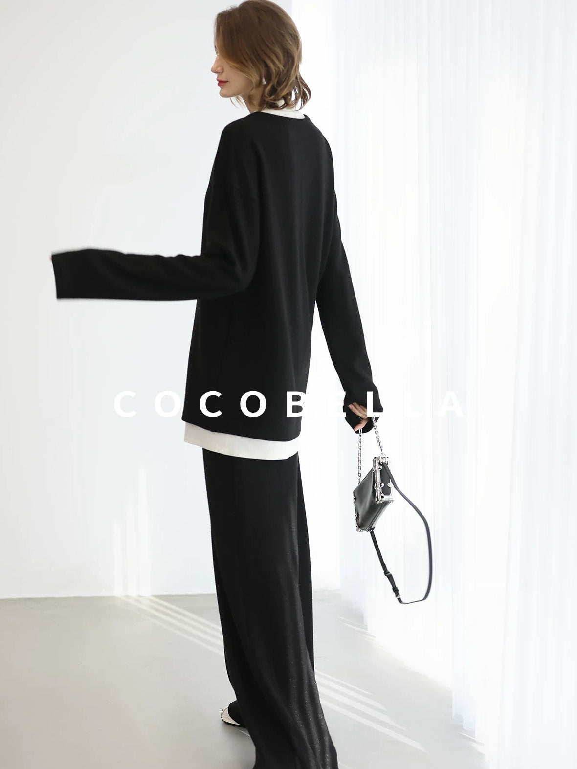 COCOBELLA Soft Sparkle Knit Oversized Midlength Longsleeve Zip Pullover Women Work Sweater